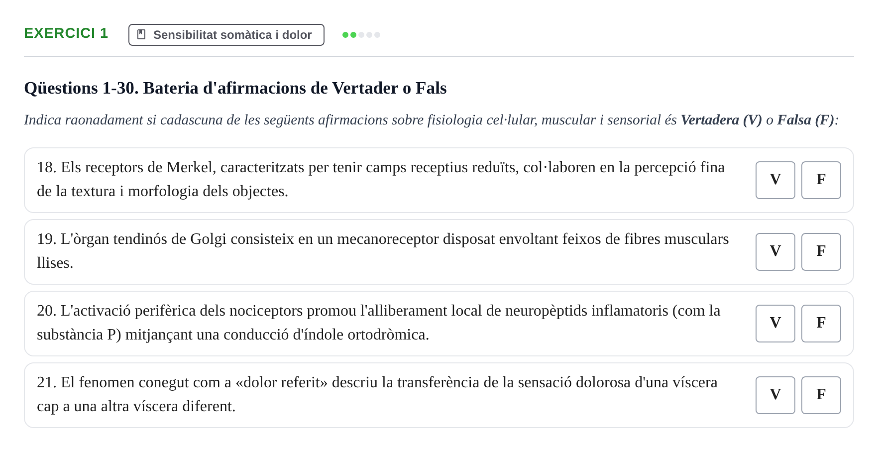 Enunciado: Ejercicio 1 - Sensibilitat somàtica i dolor · Fisiología y Fisiopatología I UB 2017