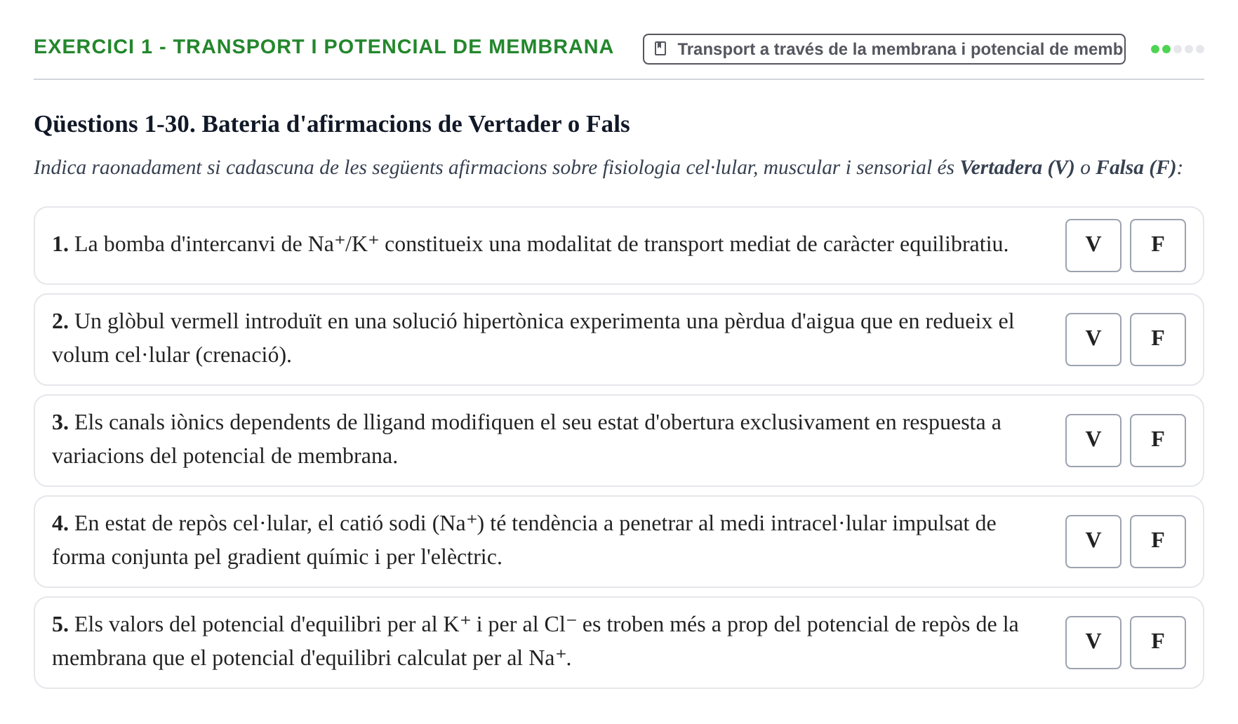 Enunciado: Ejercicio 1 - Transport i potencial de membrana · Fisiología y Fisiopatología I UB 2017