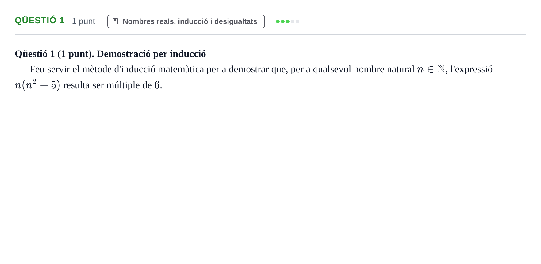 Enunciado: Ejercicio Qüestió 1 · Calculo de una Variable UB Juny 2012