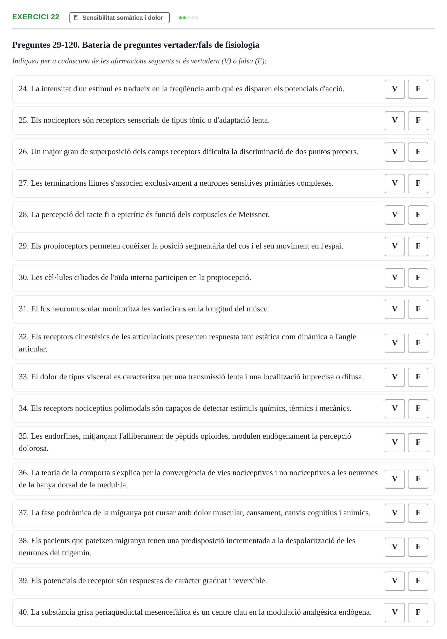 Enunciado: Ejercicio 22 - Sensibilitat somàtica i dolor · Fisiología y Fisiopatología I UB 2015