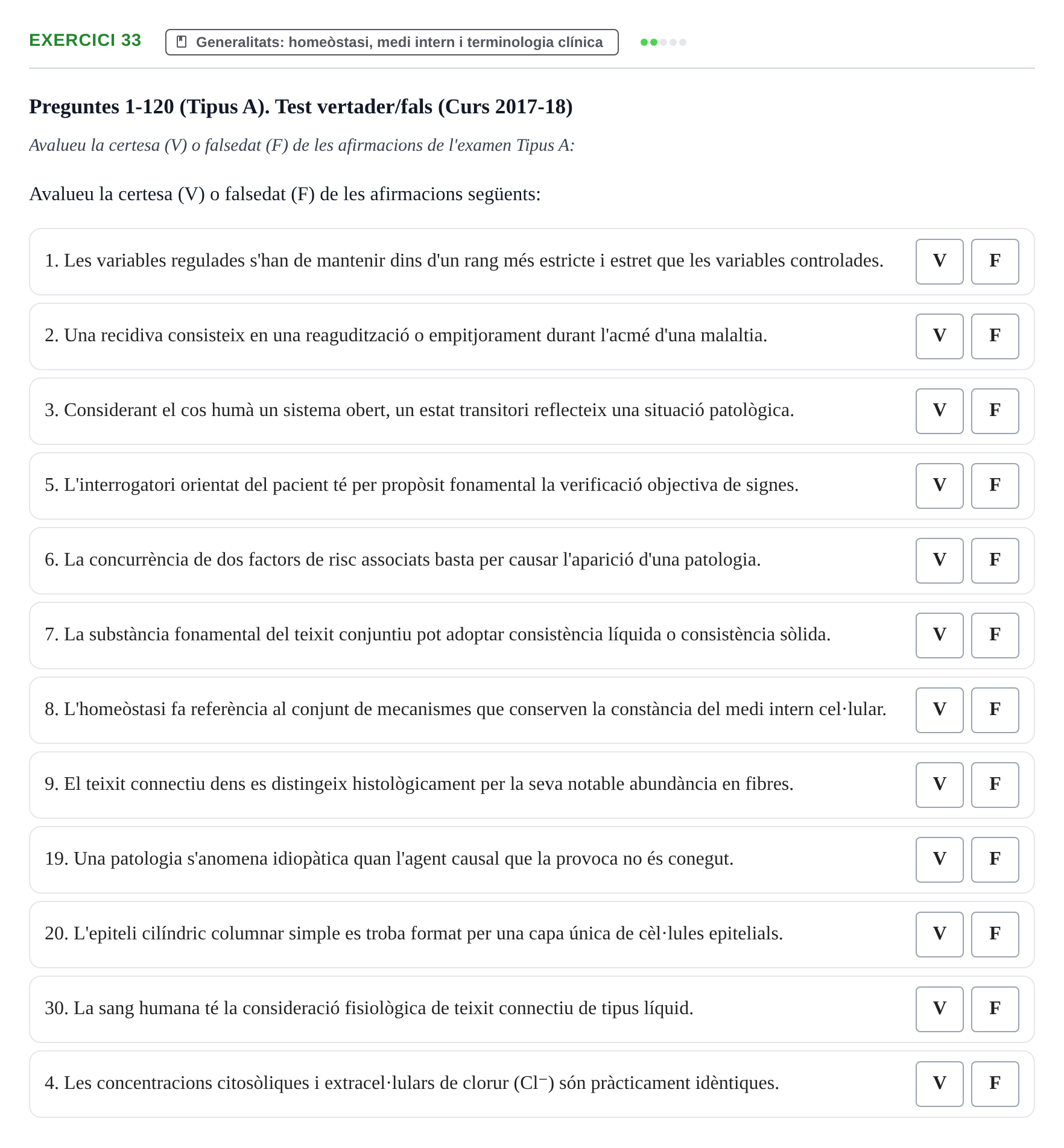 Enunciado: Ejercicio 33 - Generalitats: homeòstasi, medi intern i term… · Fisiología y Fisiopatología I UB 2015