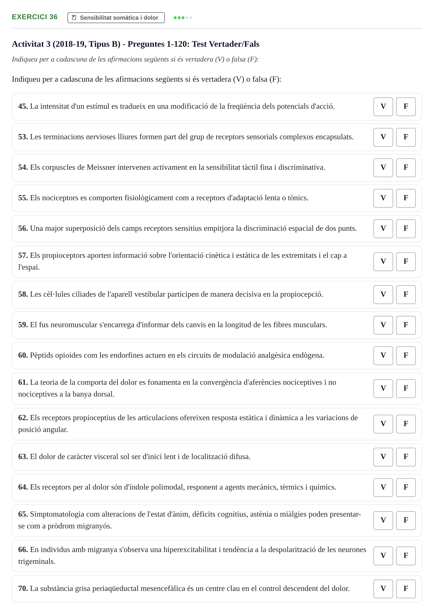 Enunciado: Ejercicio 36 - Sensibilitat somàtica i dolor · Fisiología y Fisiopatología I UB 2015