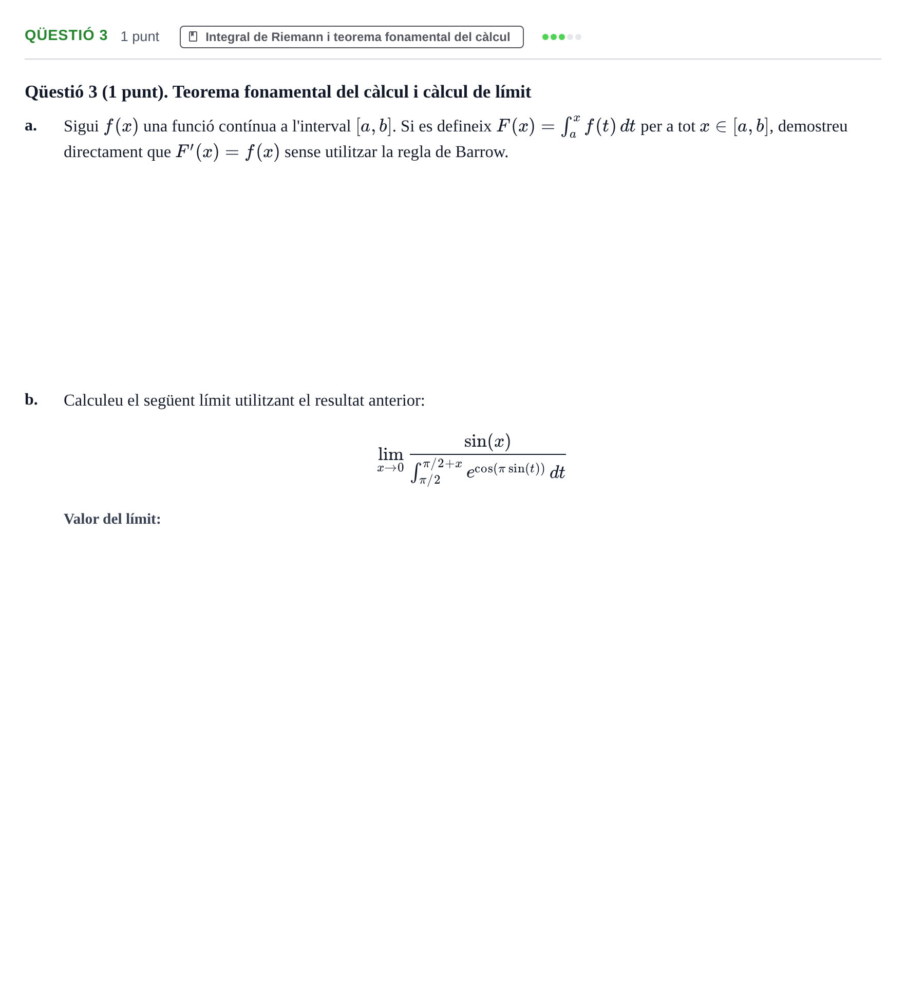 Enunciado: Ejercicio Qüestió 3 · Calculo de una Variable UB 2014