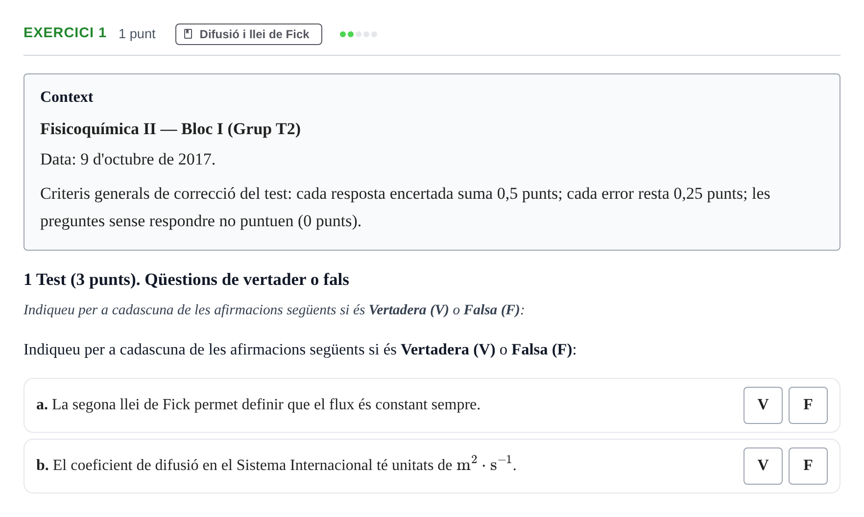 Enunciado: Ejercicio 1 - Difusió i llei de Fick · Fisicoquímica II UB 2017