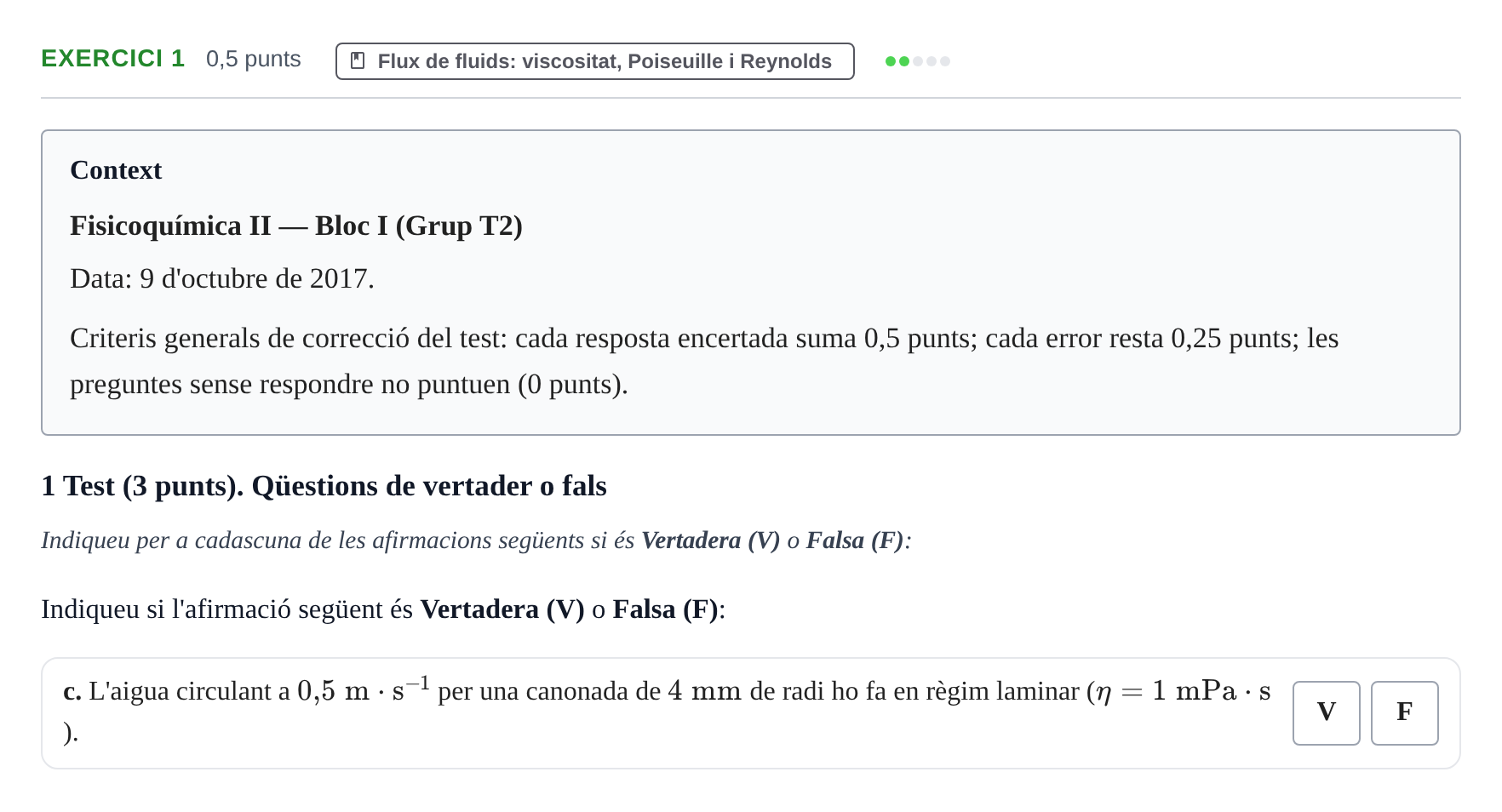 Enunciado: Ejercicio 1 - Flux de fluids · Fisicoquímica II UB 2017