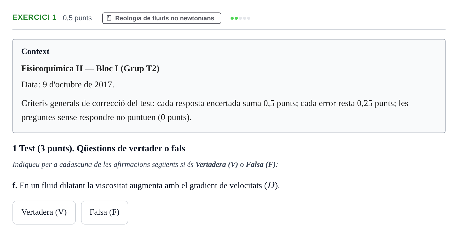 Enunciado: Ejercicio 1 - Reologia · Fisicoquímica II UB 2017