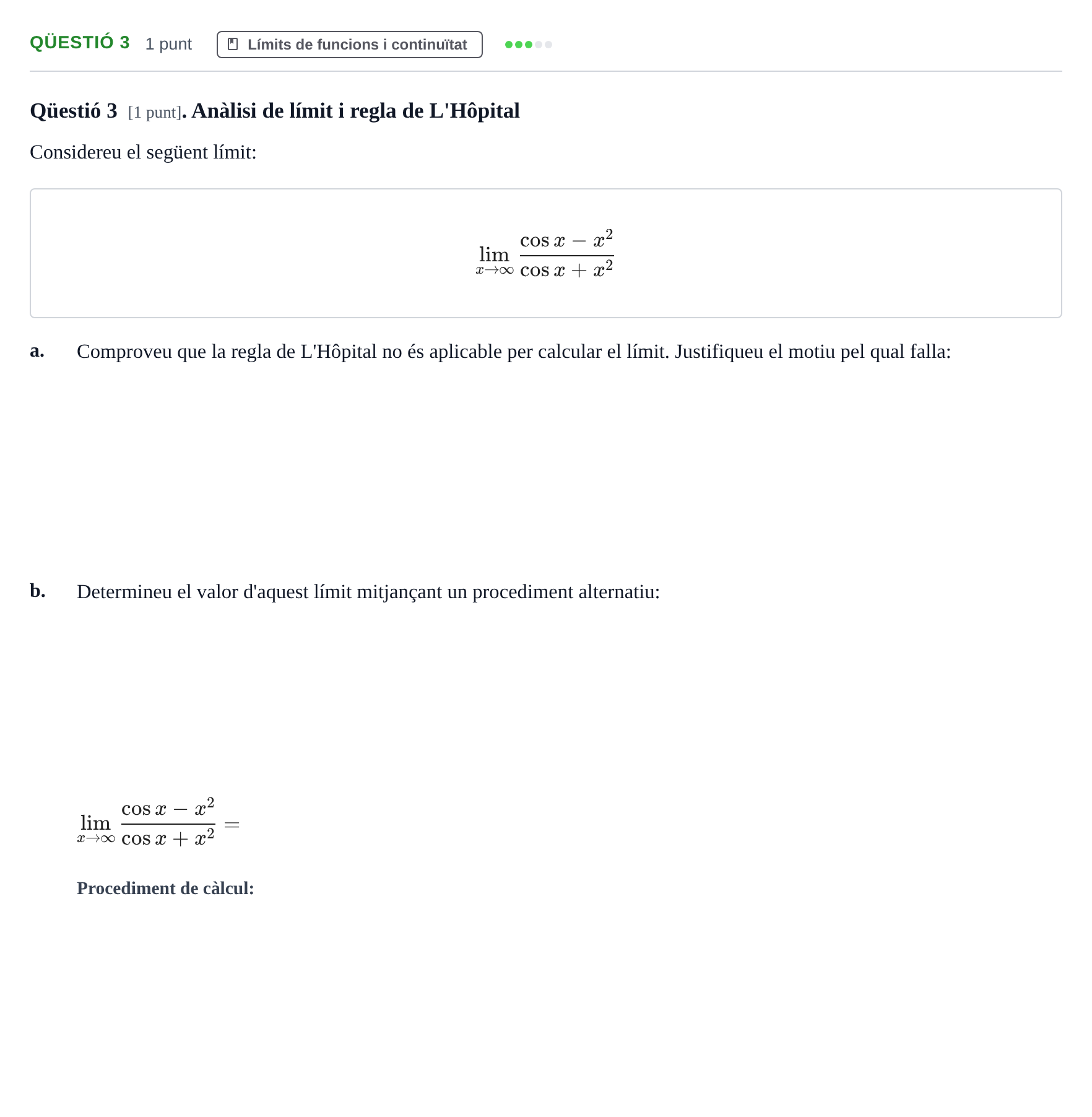 Enunciado: Ejercicio Qüestió 3 · Calculo de una Variable UB Juny 2014