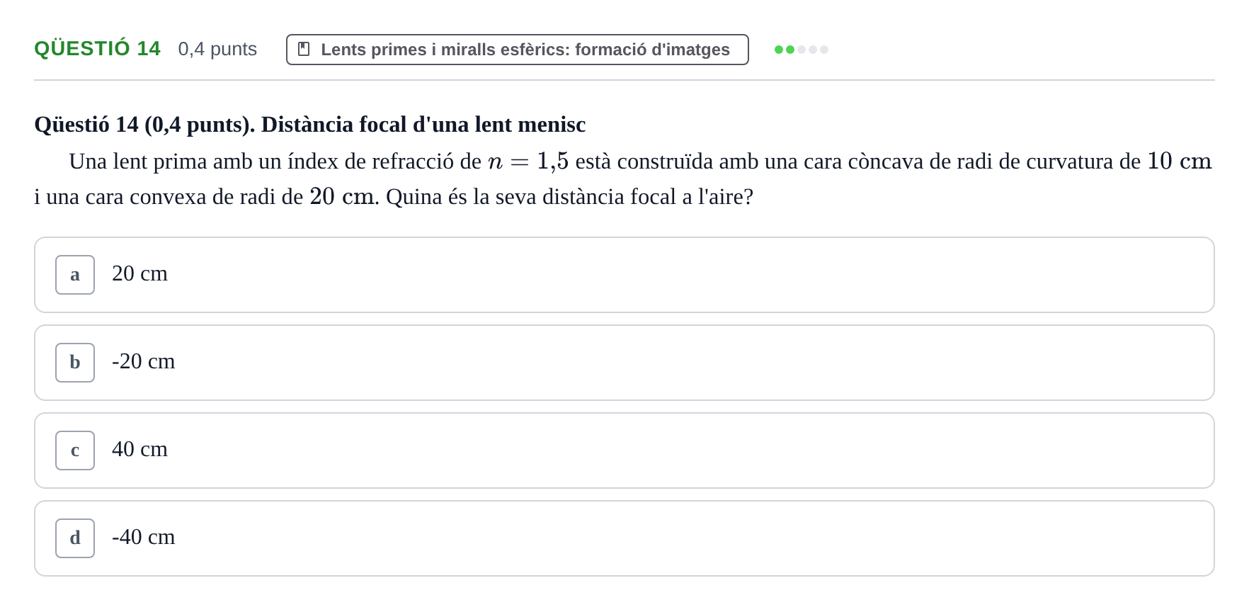 Enunciado: Ejercicio Qüestió 14 · Física UB Juny 2011