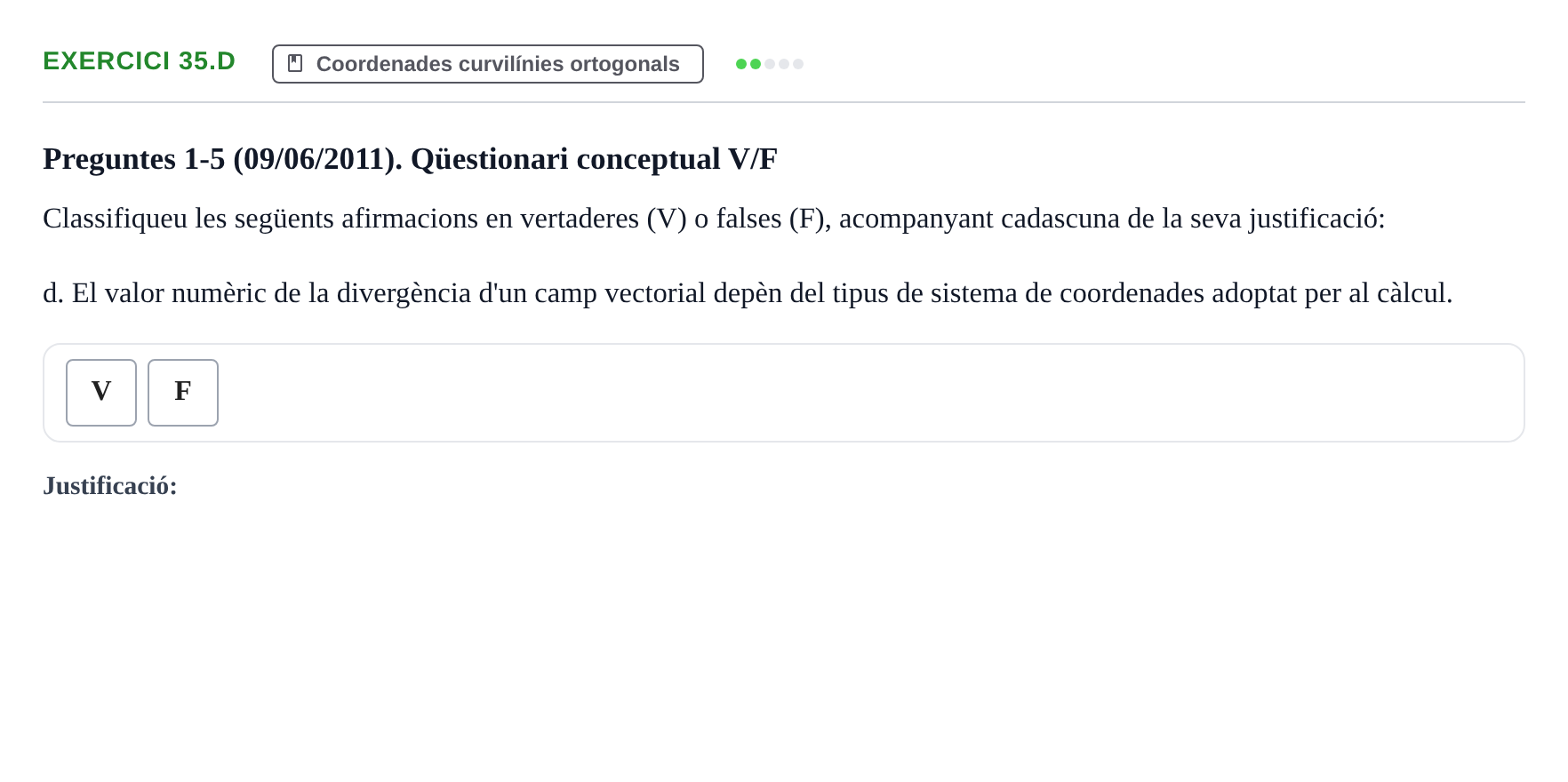 Enunciado: Ejercicio 35.d - Coordenades curvilínies · Ecuaciones Diferenciales y Cálculo Vectorial UB 2010