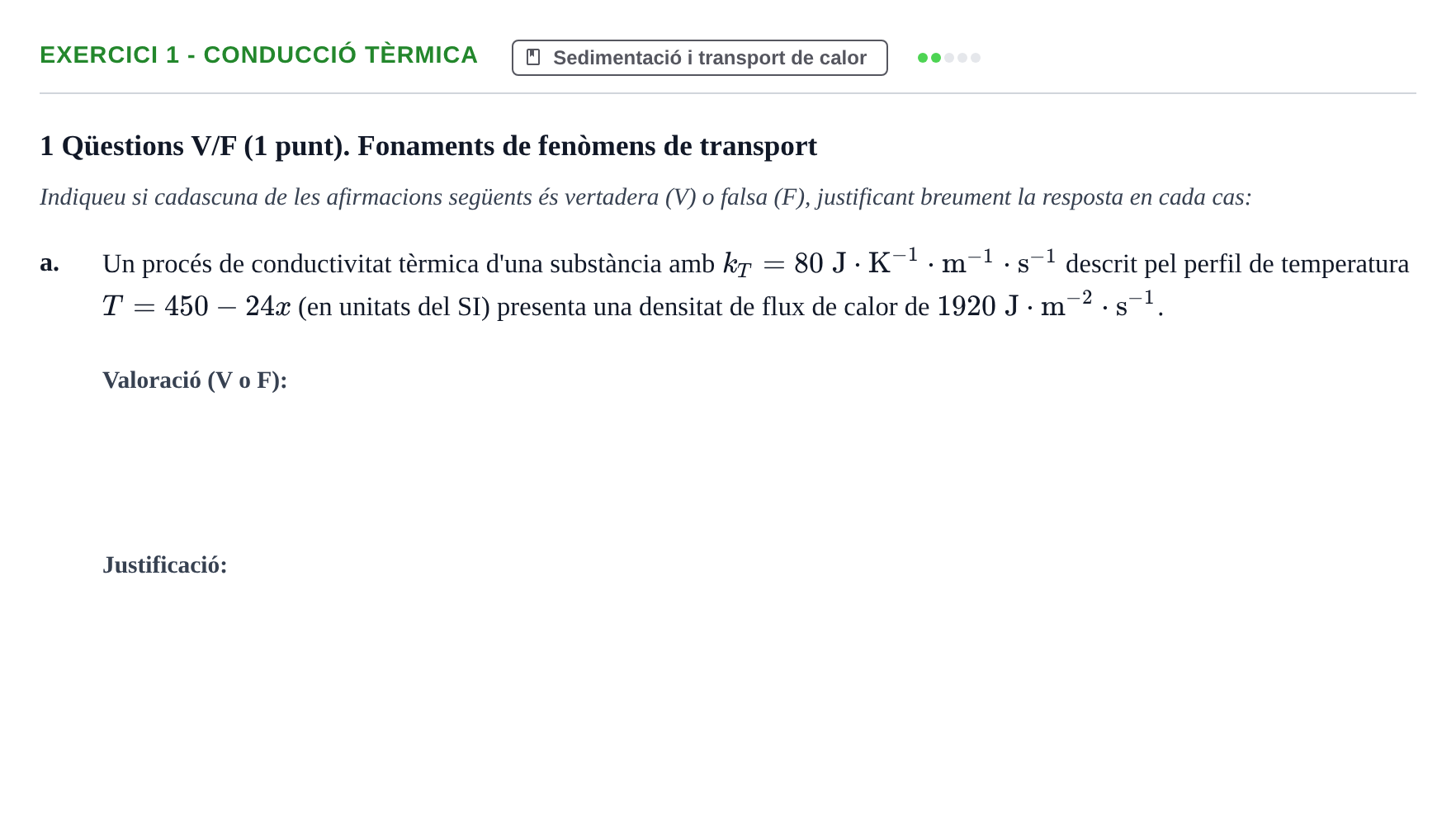Enunciado: Ejercicio 1 - Conducció tèrmica · Fisicoquímica II UB 2017