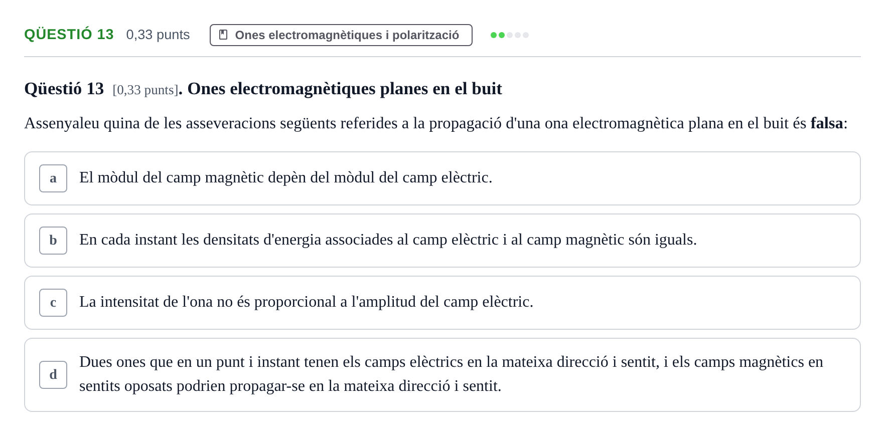 Enunciado: Ejercicio Qüestió 13 · Física UB 2016