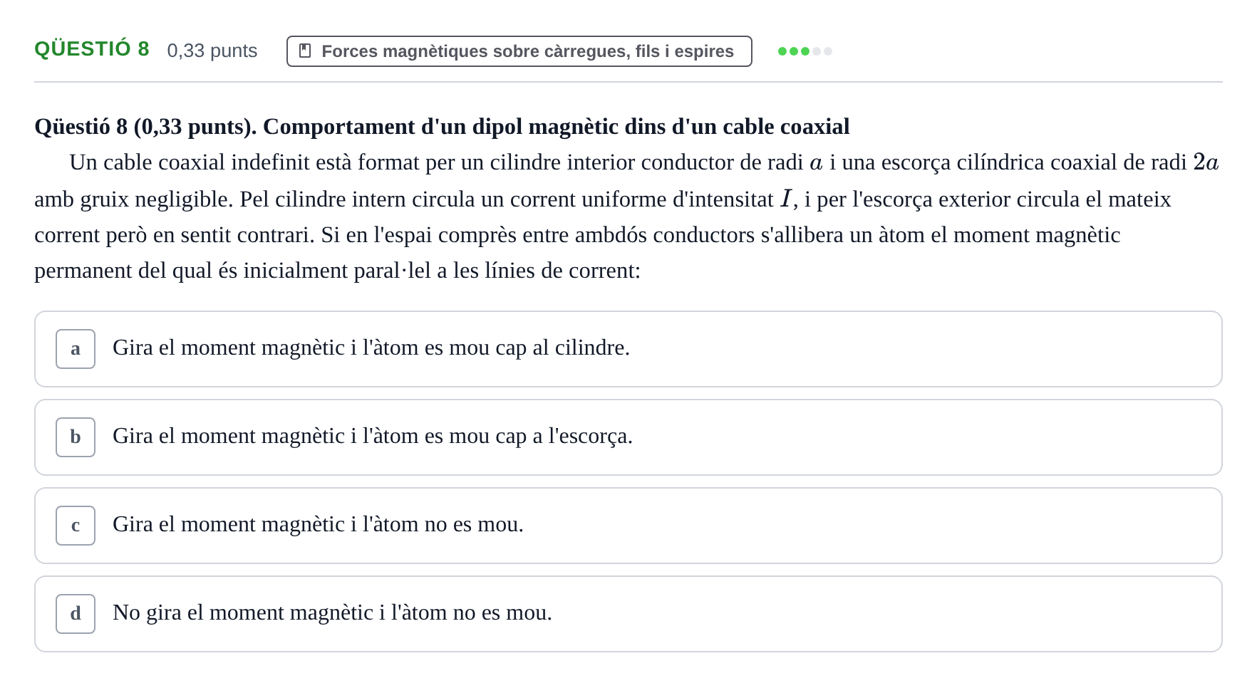 Enunciado: Ejercicio Qüestió 8 · Física UB 2016