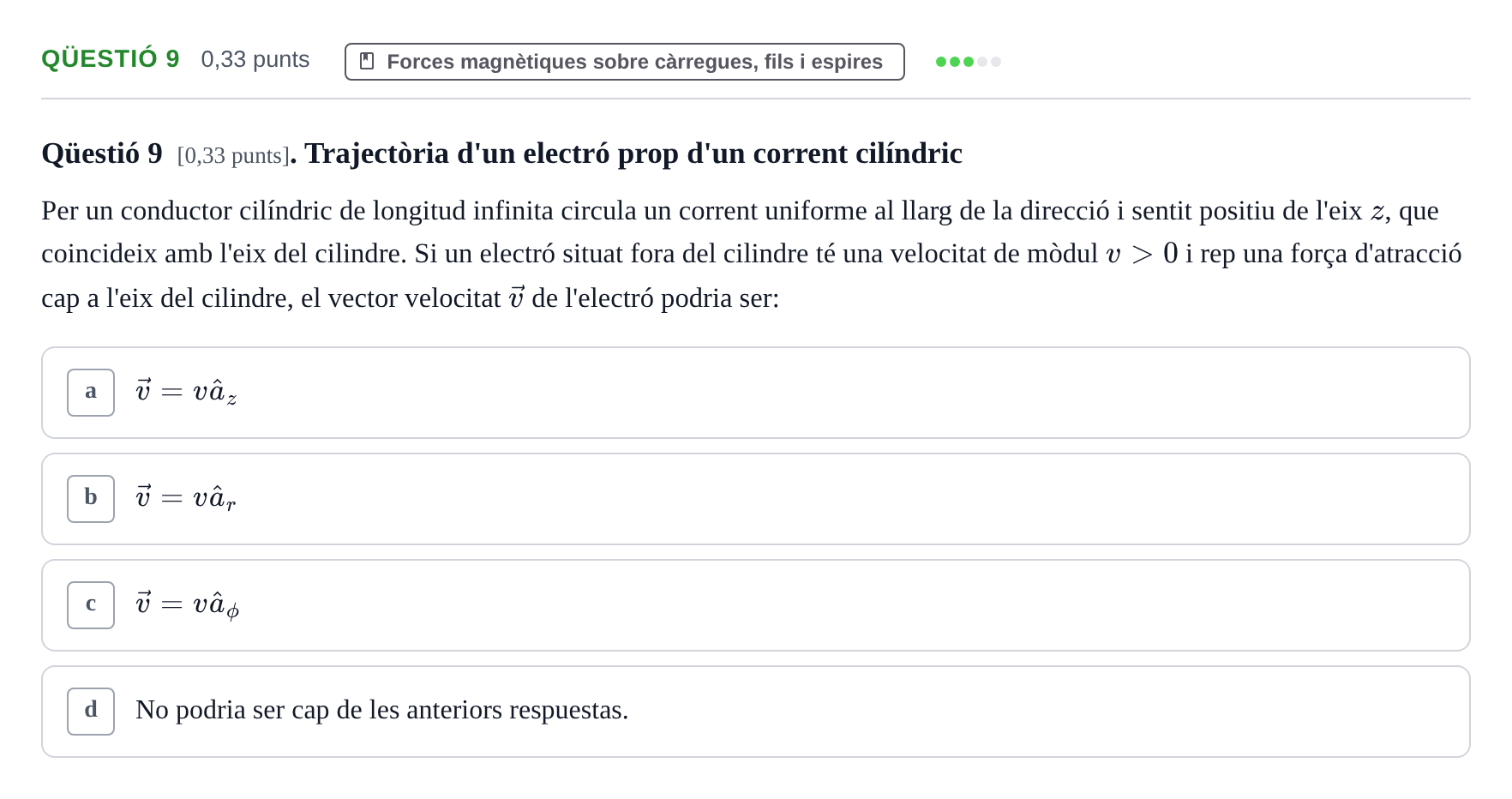 Enunciado: Ejercicio Qüestió 9 · Física UB 2016