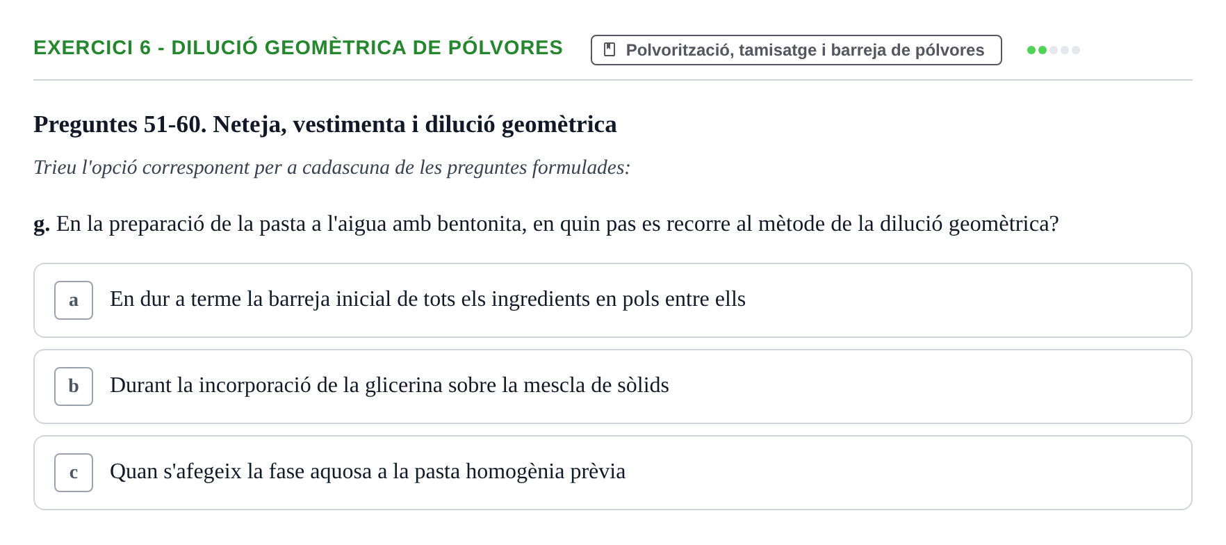 Enunciado: Ejercicio 6 - Dilució geomètrica de pólvores · Introducción a la Farmacia Galénica UB 2002