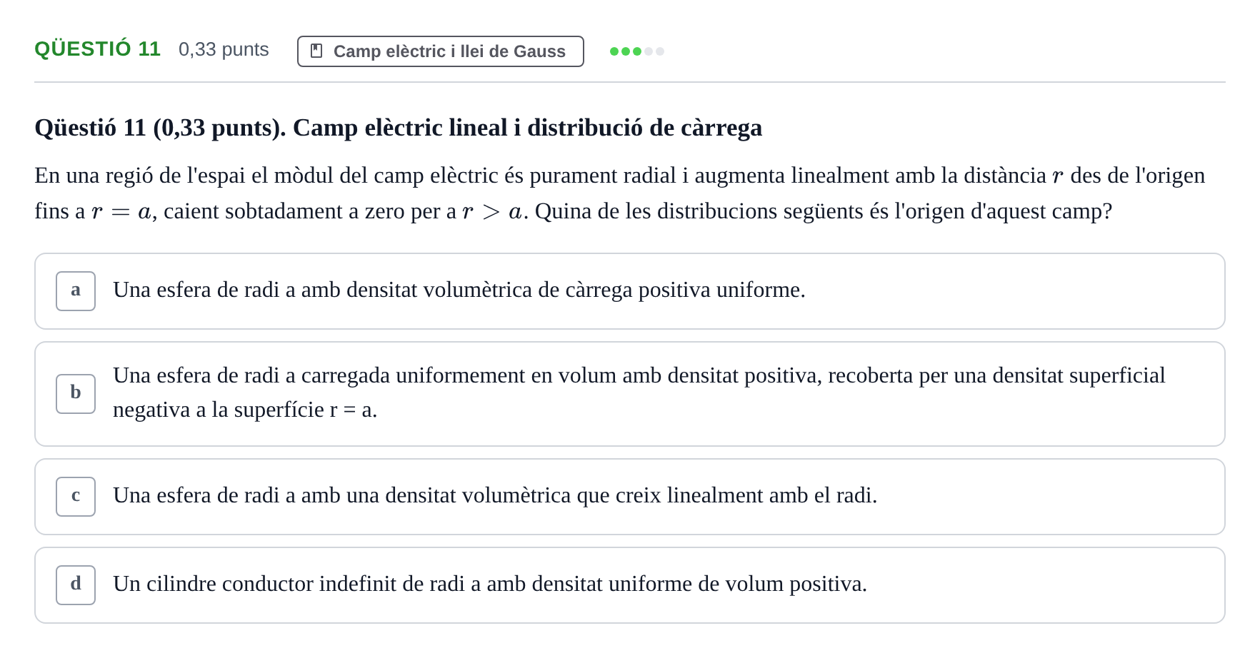 Enunciado: Ejercicio Qüestió 11 · Física UB Juny 2019