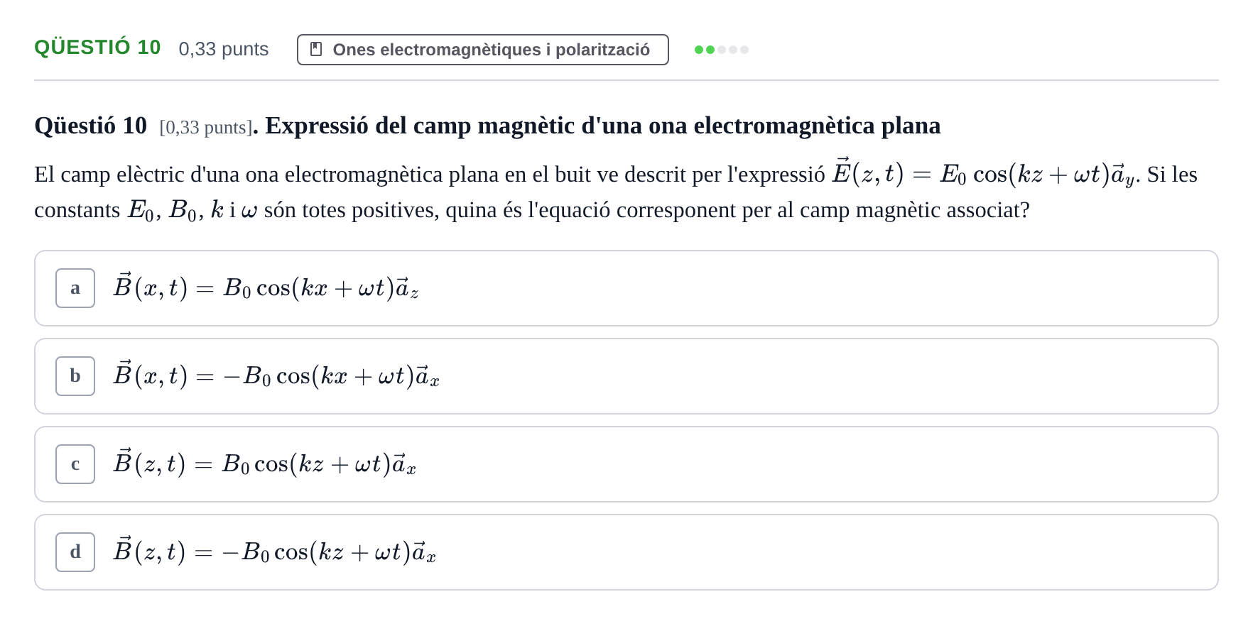 Enunciado: Ejercicio Qüestió 10 · Física UB 2019