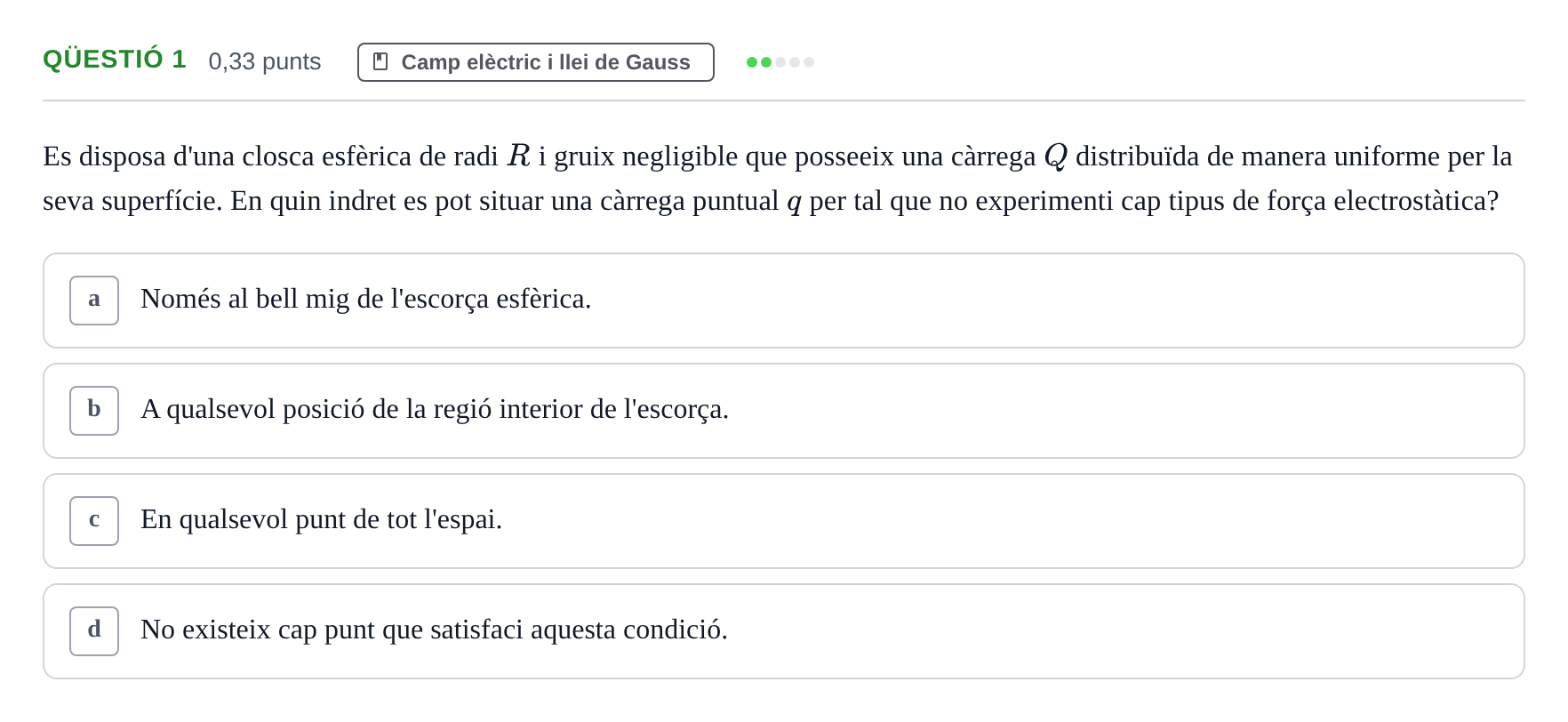 Enunciado: Ejercicio Qüestió 1 · Física UB 2019