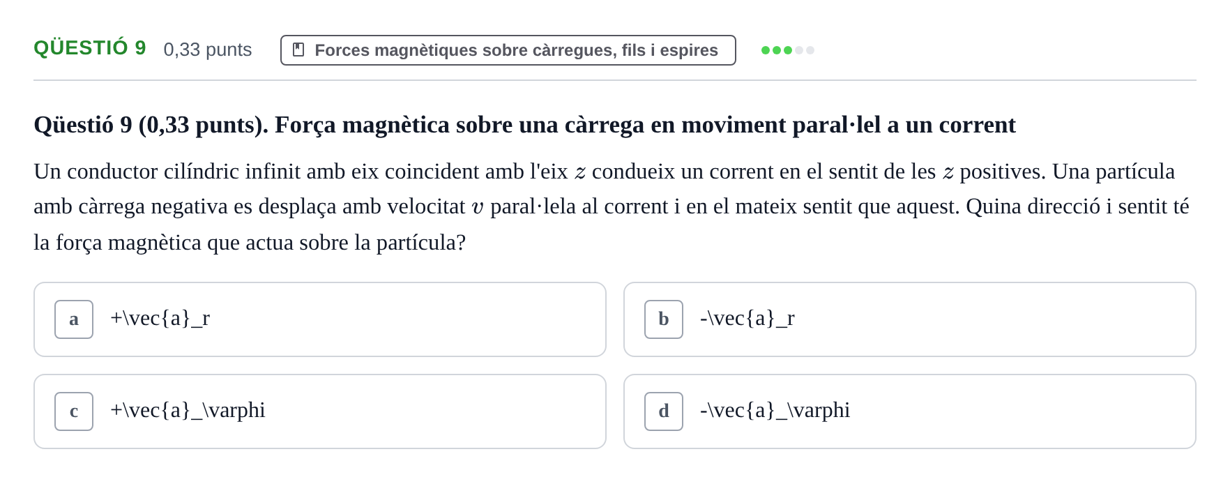 Enunciado: Ejercicio Qüestió 9 · Física UB 2019