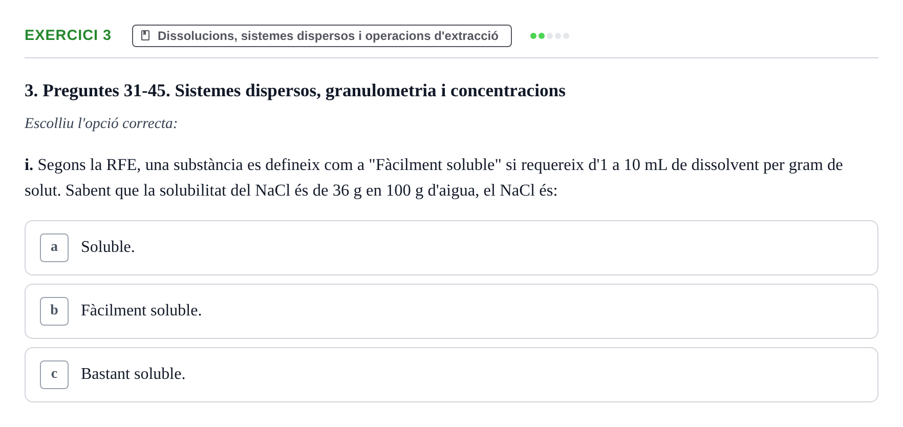 Enunciado: Ejercicio 3 - Dissolucions, sistemes dispersos i operacions… · Introducción a la Farmacia Galénica UB Banc de preguntes Bloc 3: Operacions farmacèutiques bàsiques