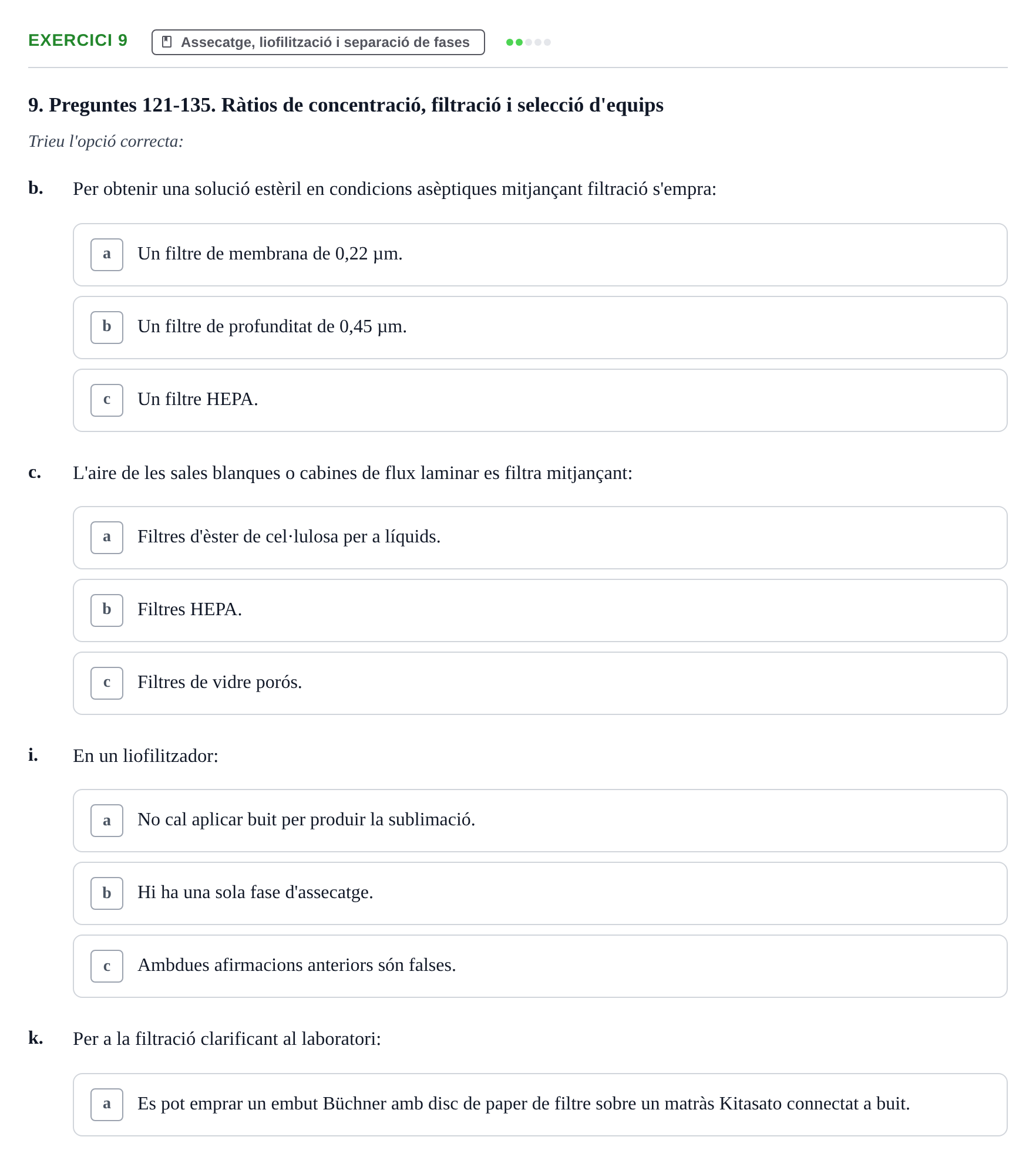 Enunciado: Ejercicio 9 - Assecatge, liofilització i separació de fases · Introducción a la Farmacia Galénica UB Banc de preguntes Bloc 3: Operacions farmacèutiques bàsiques