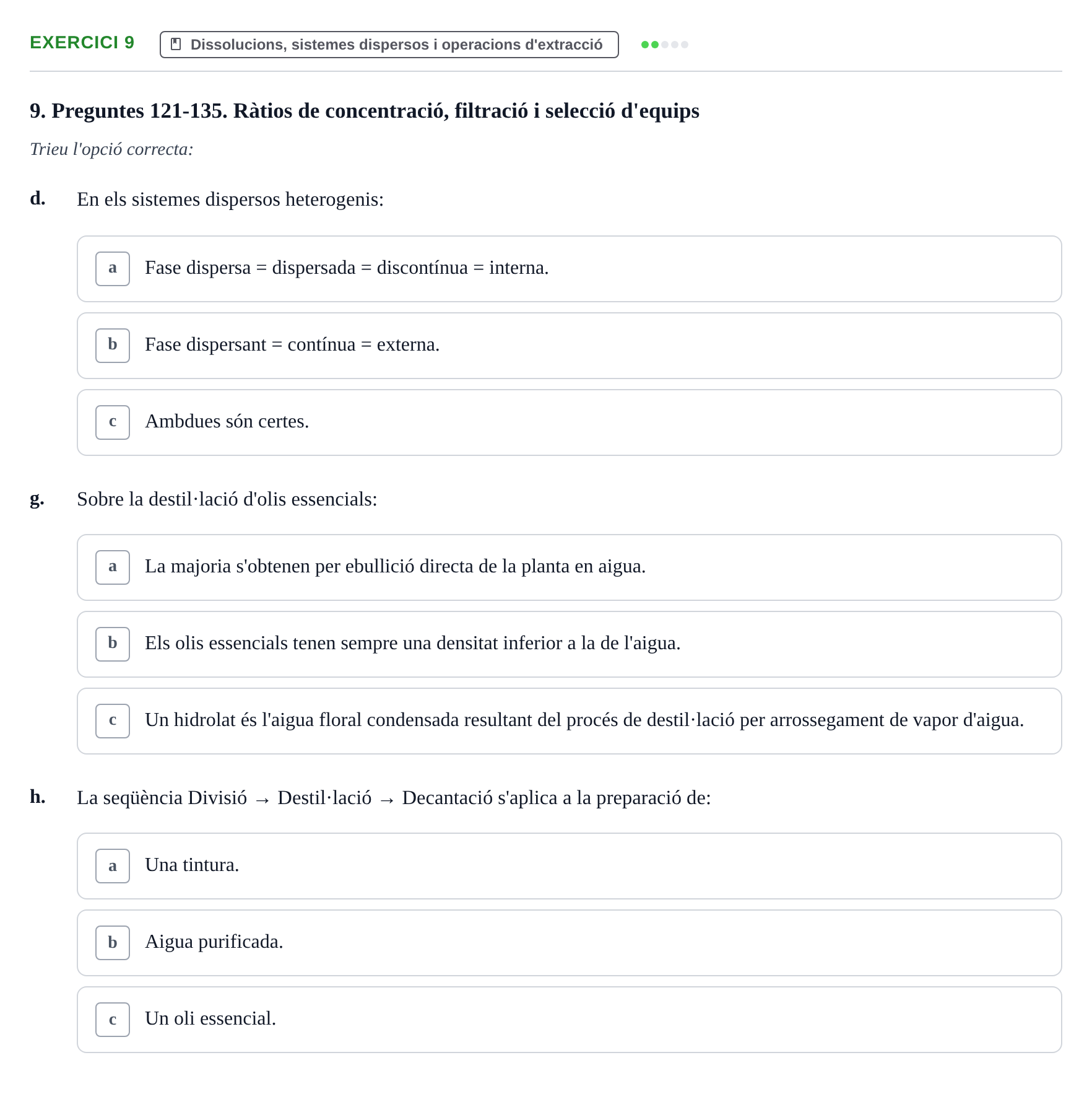 Enunciado: Ejercicio 9 - Dissolucions, sistemes dispersos i operacions… · Introducción a la Farmacia Galénica UB Banc de preguntes Bloc 3: Operacions farmacèutiques bàsiques