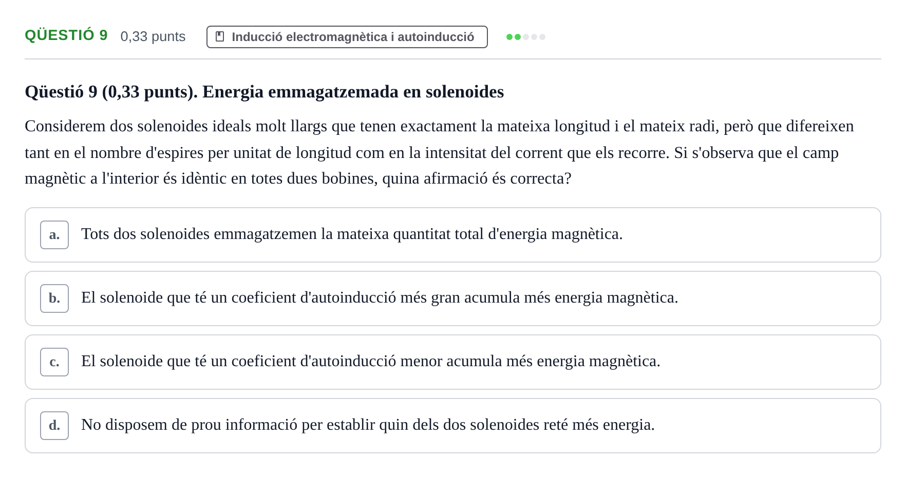 Enunciado: Ejercicio Qüestió 9 · Física UB Juny 2021