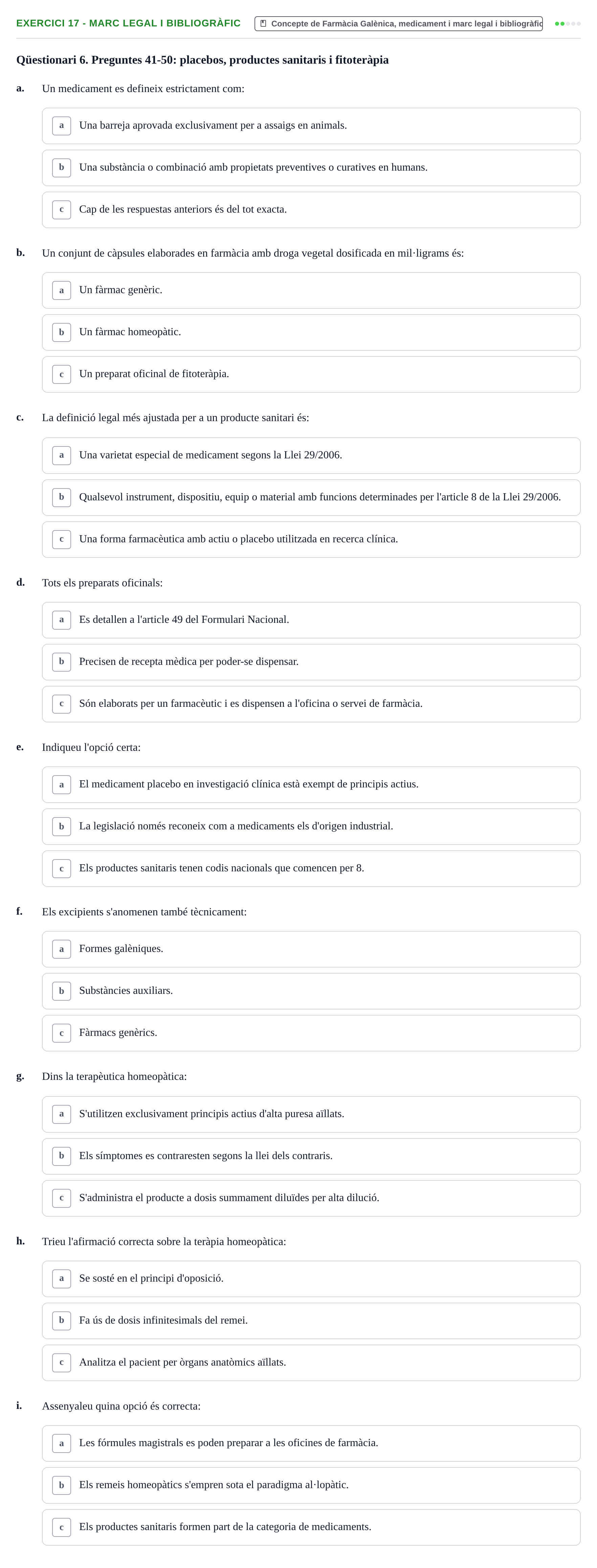 Enunciado: Ejercicio 17 - Marc legal i bibliogràfic · Introducción a la Farmacia Galénica UB 2006