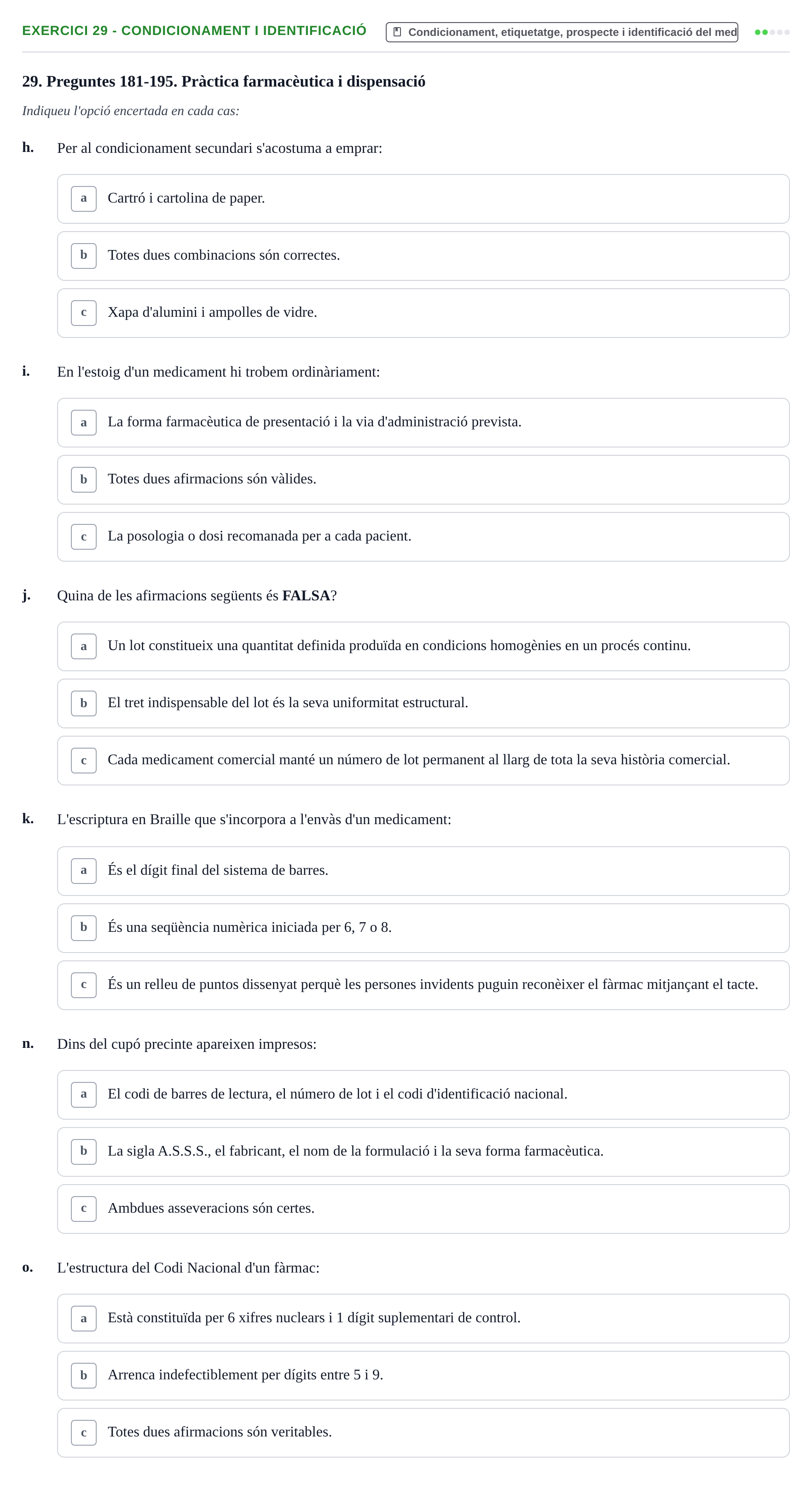 Enunciado: Ejercicio 29 - Condicionament i identificació · Introducción a la Farmacia Galénica UB 2006