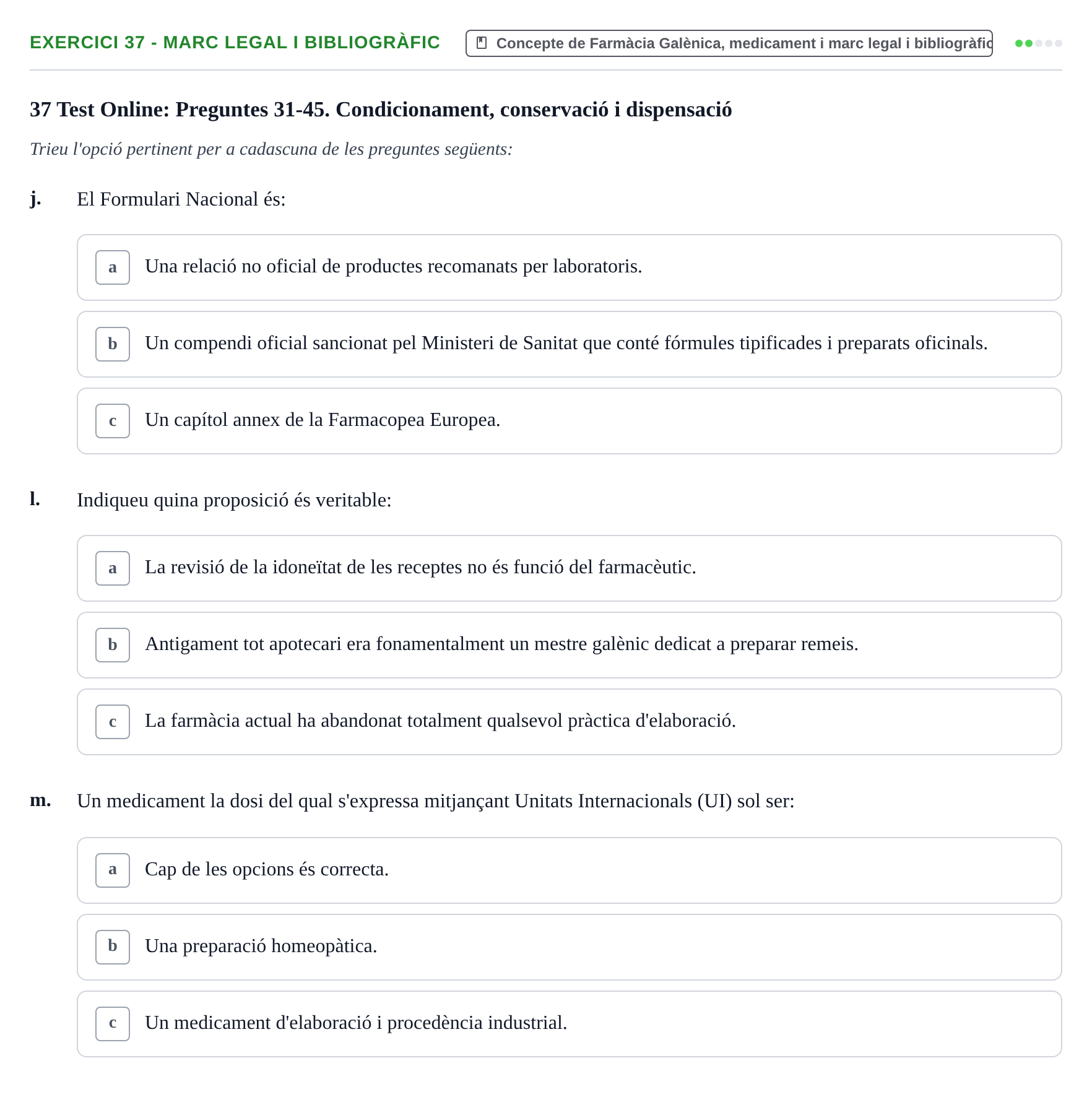 Enunciado: Ejercicio 37 - Marc legal i bibliogràfic · Introducción a la Farmacia Galénica UB 2006