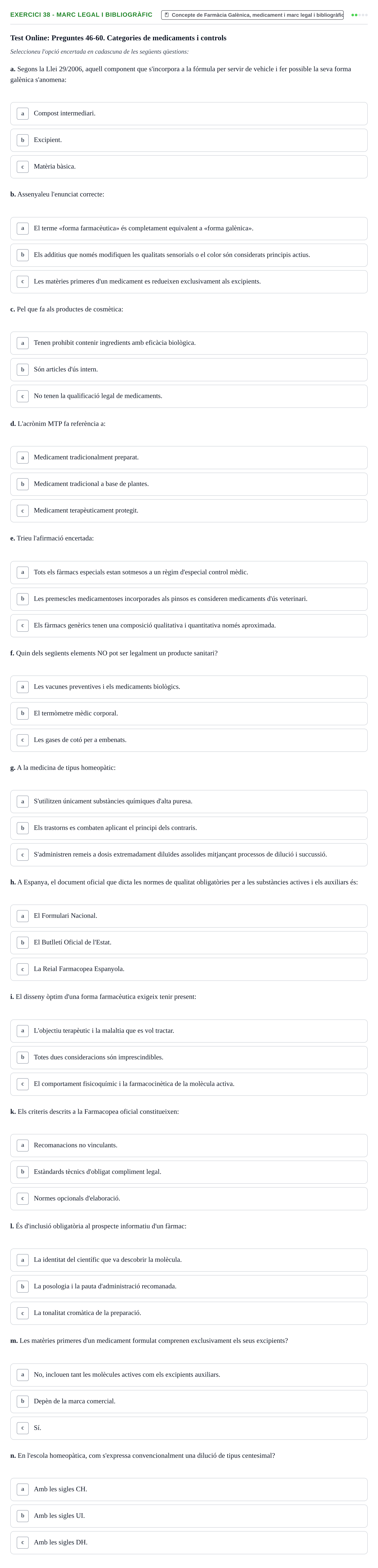 Enunciado: Ejercicio 38 - Marc legal i bibliogràfic · Introducción a la Farmacia Galénica UB 2006
