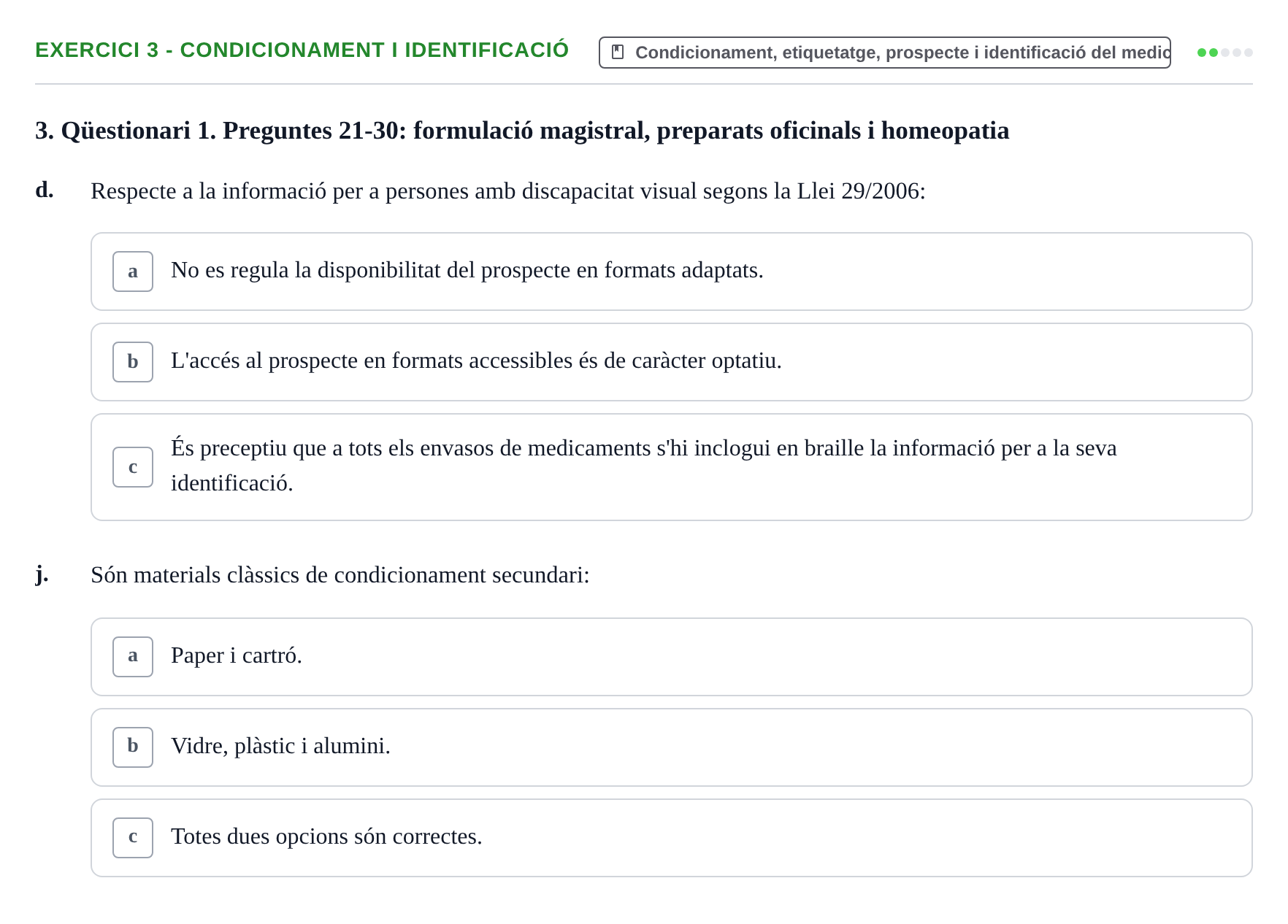 Enunciado: Ejercicio 3 - Condicionament i identificació · Introducción a la Farmacia Galénica UB 2006