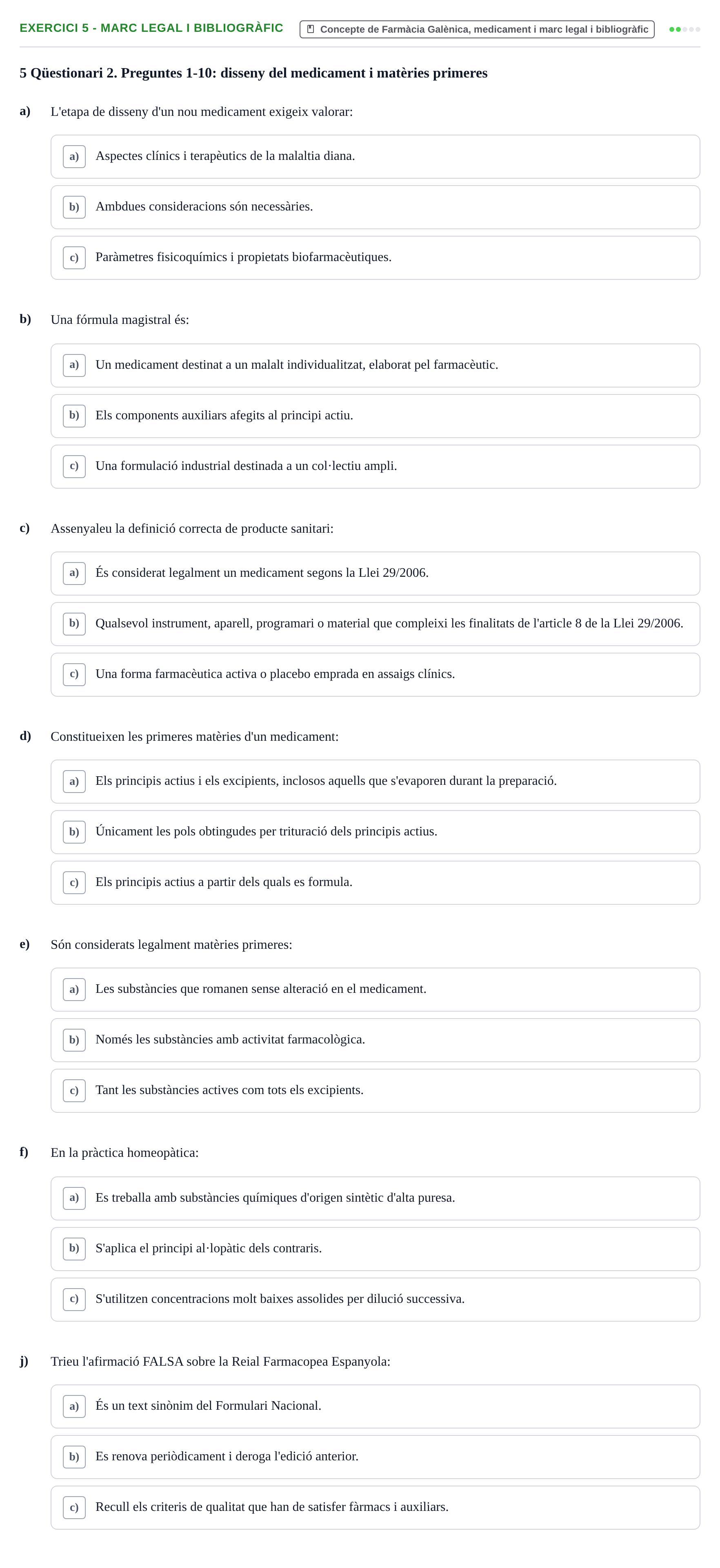 Enunciado: Ejercicio 5 - Marc legal i bibliogràfic · Introducción a la Farmacia Galénica UB 2006