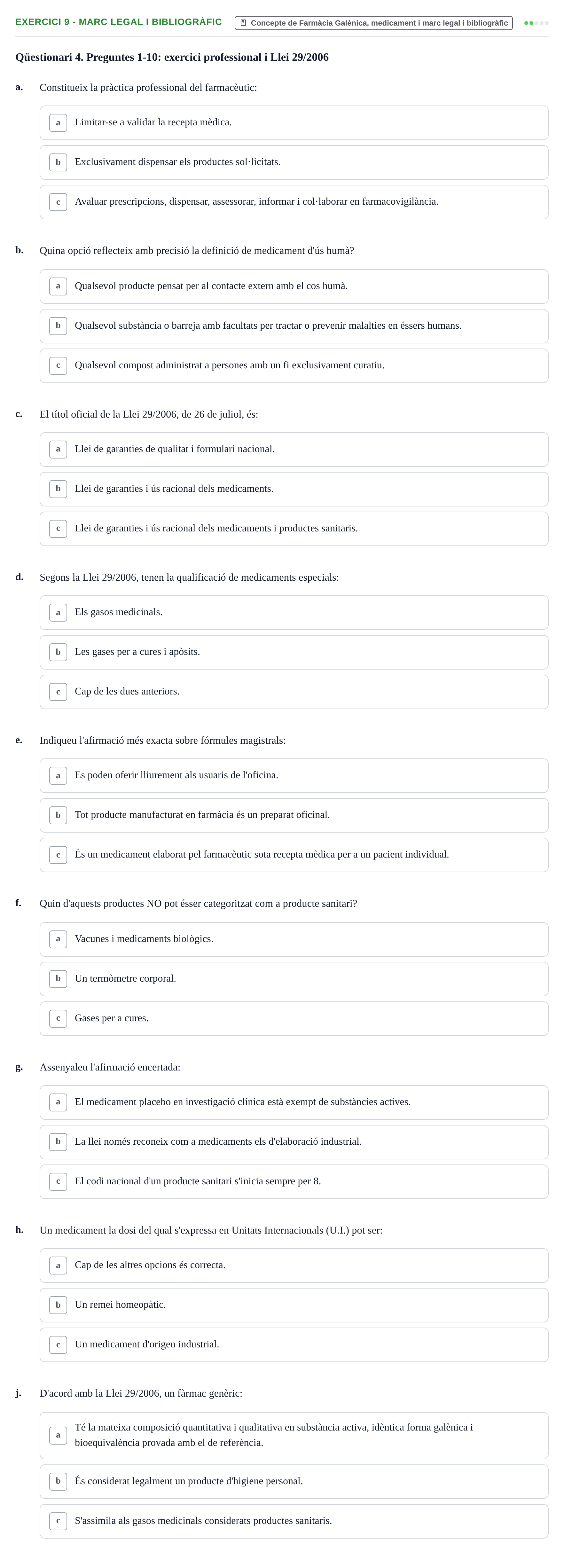 Enunciado: Ejercicio 9 - Marc legal i bibliogràfic · Introducción a la Farmacia Galénica UB 2006