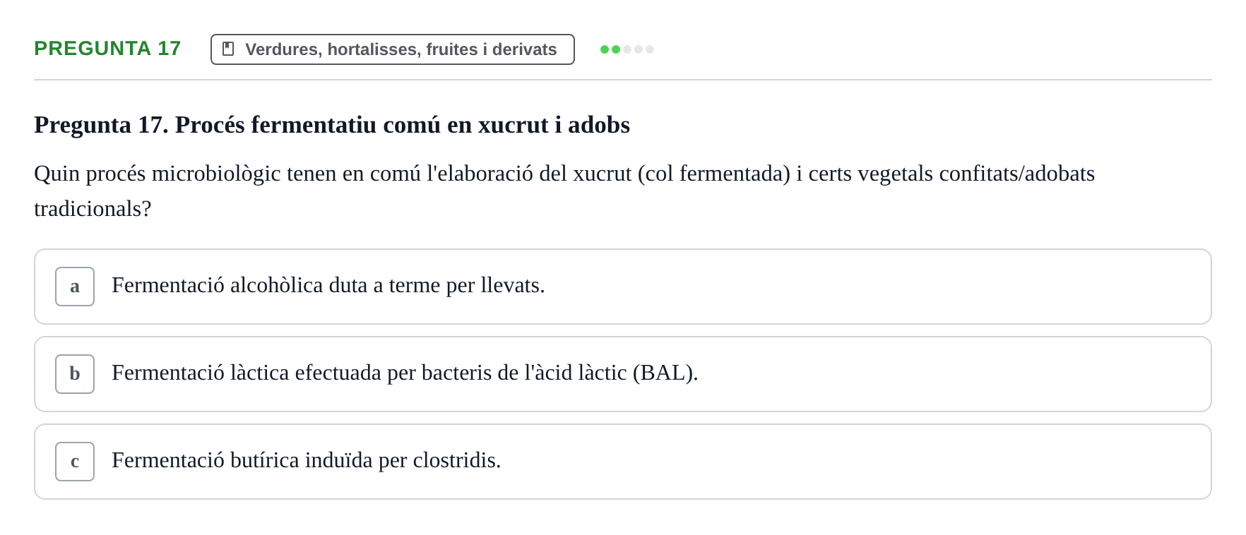 Enunciado: Pregunta 17 · Bromatología Ii UB 2020