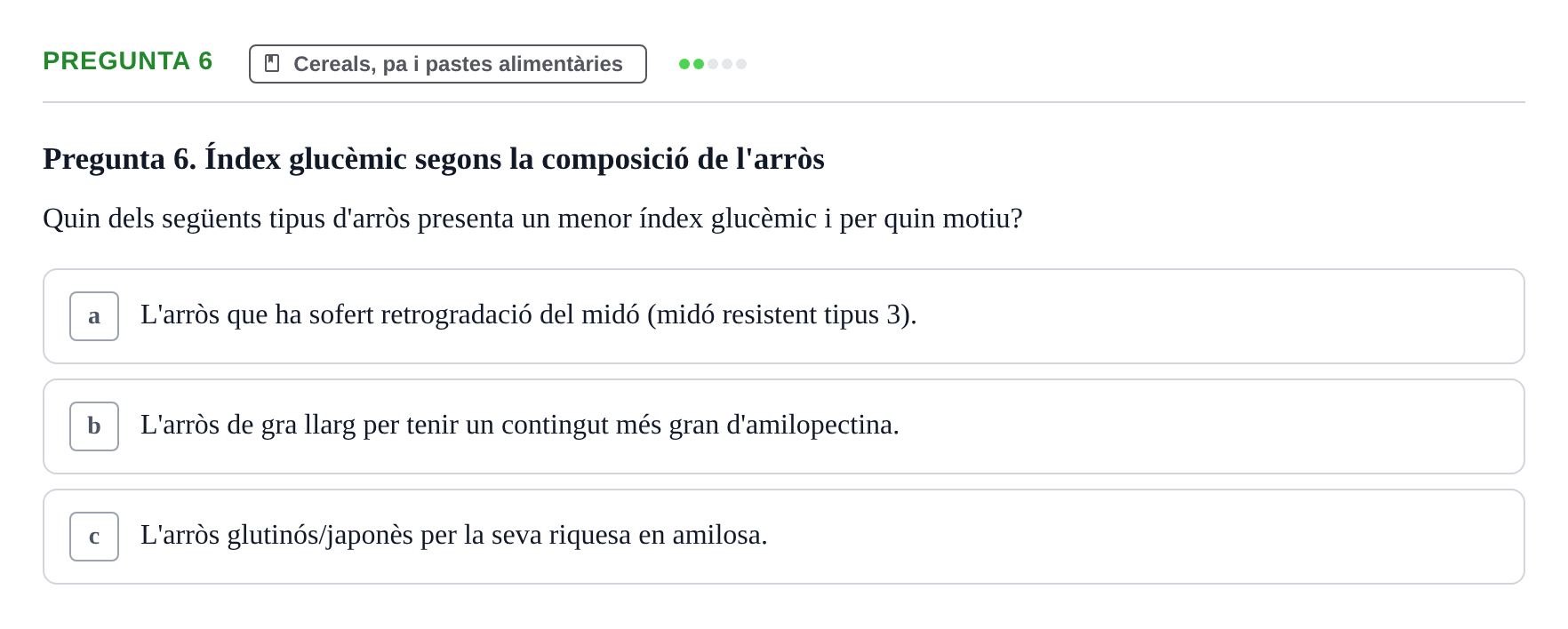 Enunciado: Pregunta 6 · Bromatología Ii UB 2020