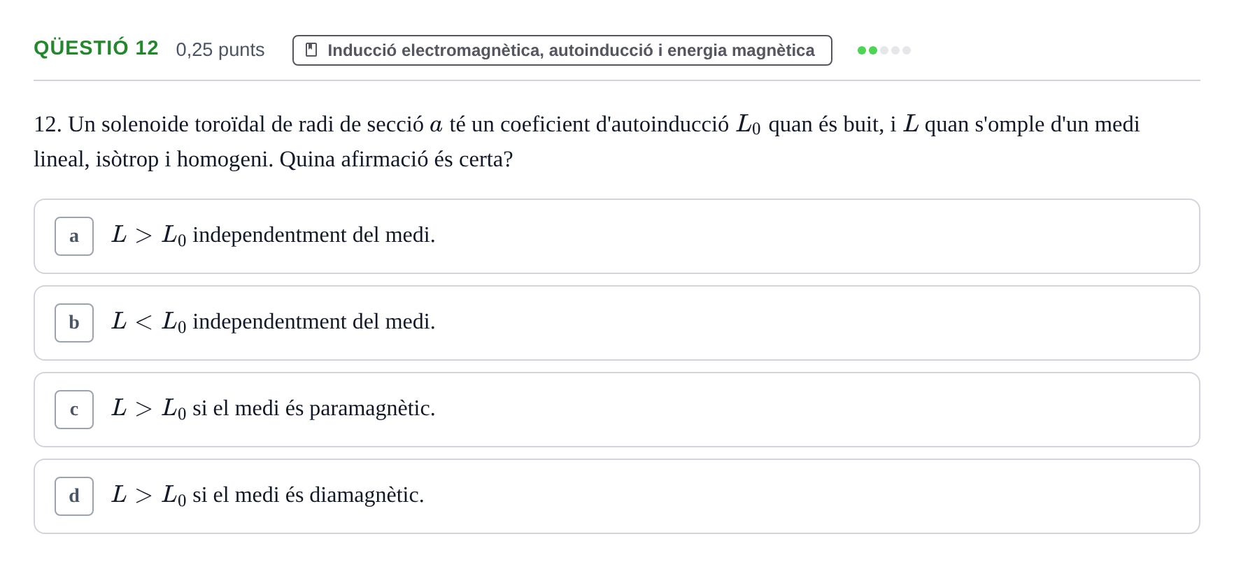 Enunciado: Ejercicio Qüestió 12 · Electromagnetismo UB Juny 2017