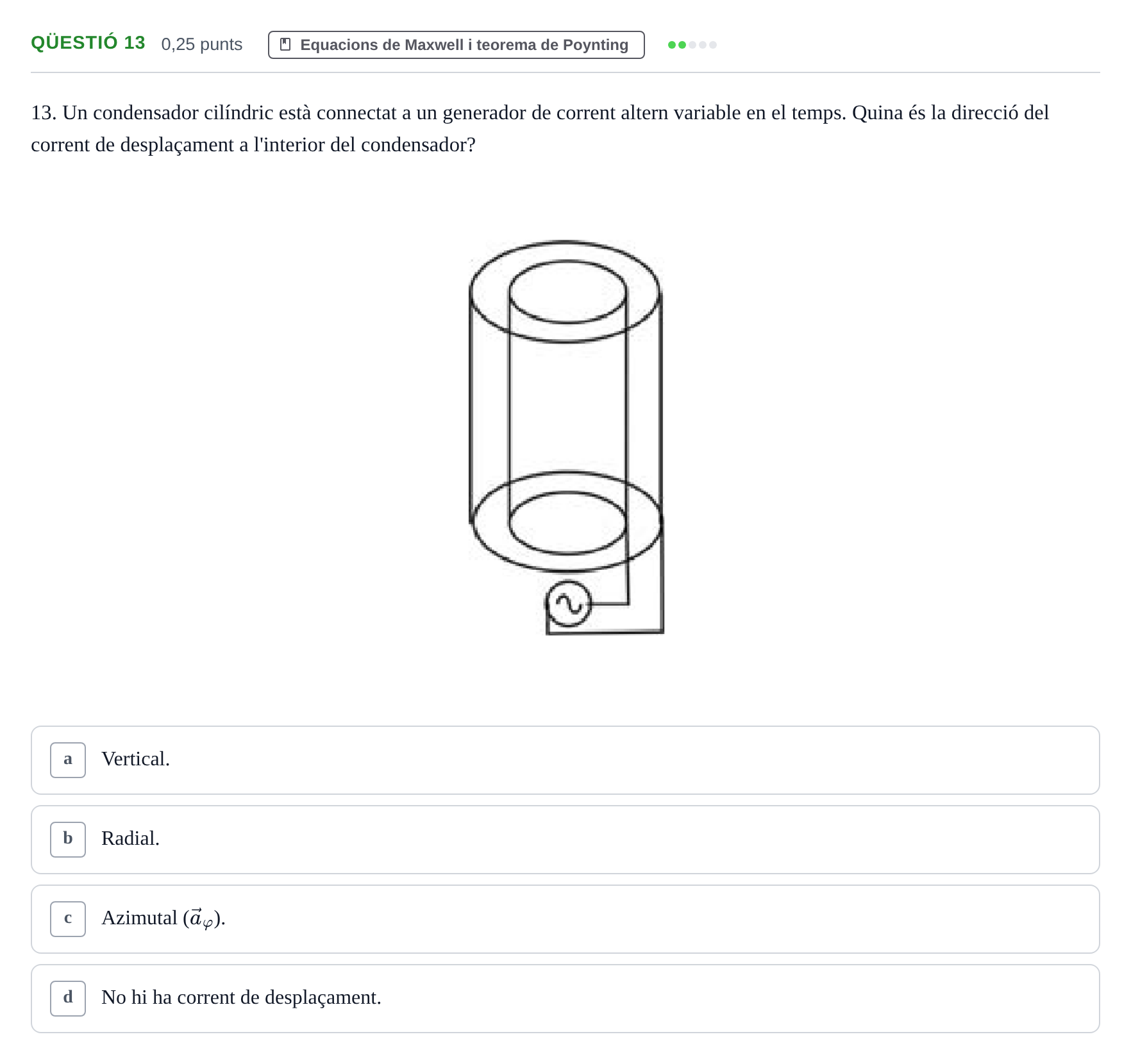 Enunciado: Ejercicio Qüestió 13 · Electromagnetismo UB Juny 2017