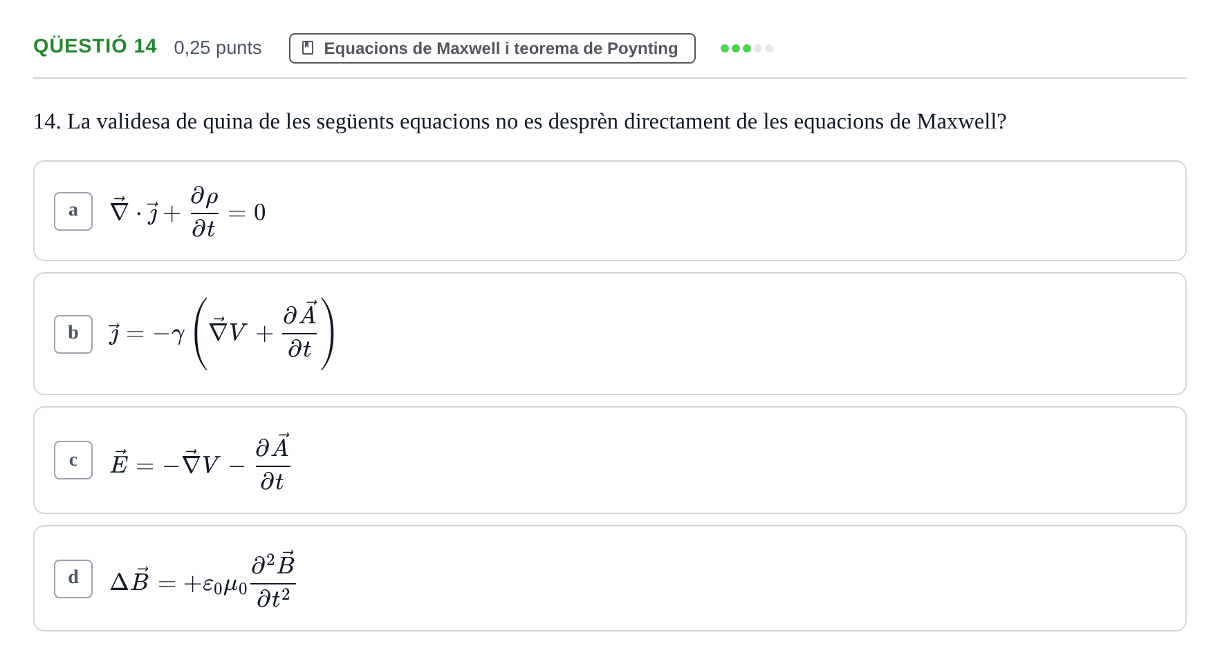 Enunciado: Ejercicio Qüestió 14 · Electromagnetismo UB Juny 2017