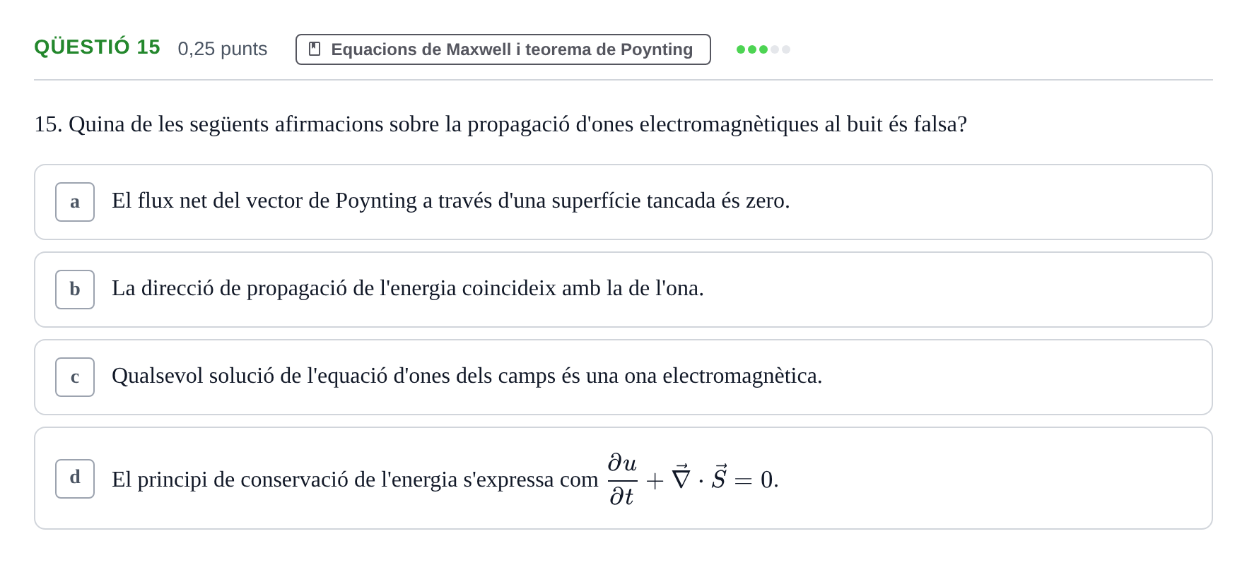 Enunciado: Ejercicio Qüestió 15 · Electromagnetismo UB Juny 2017