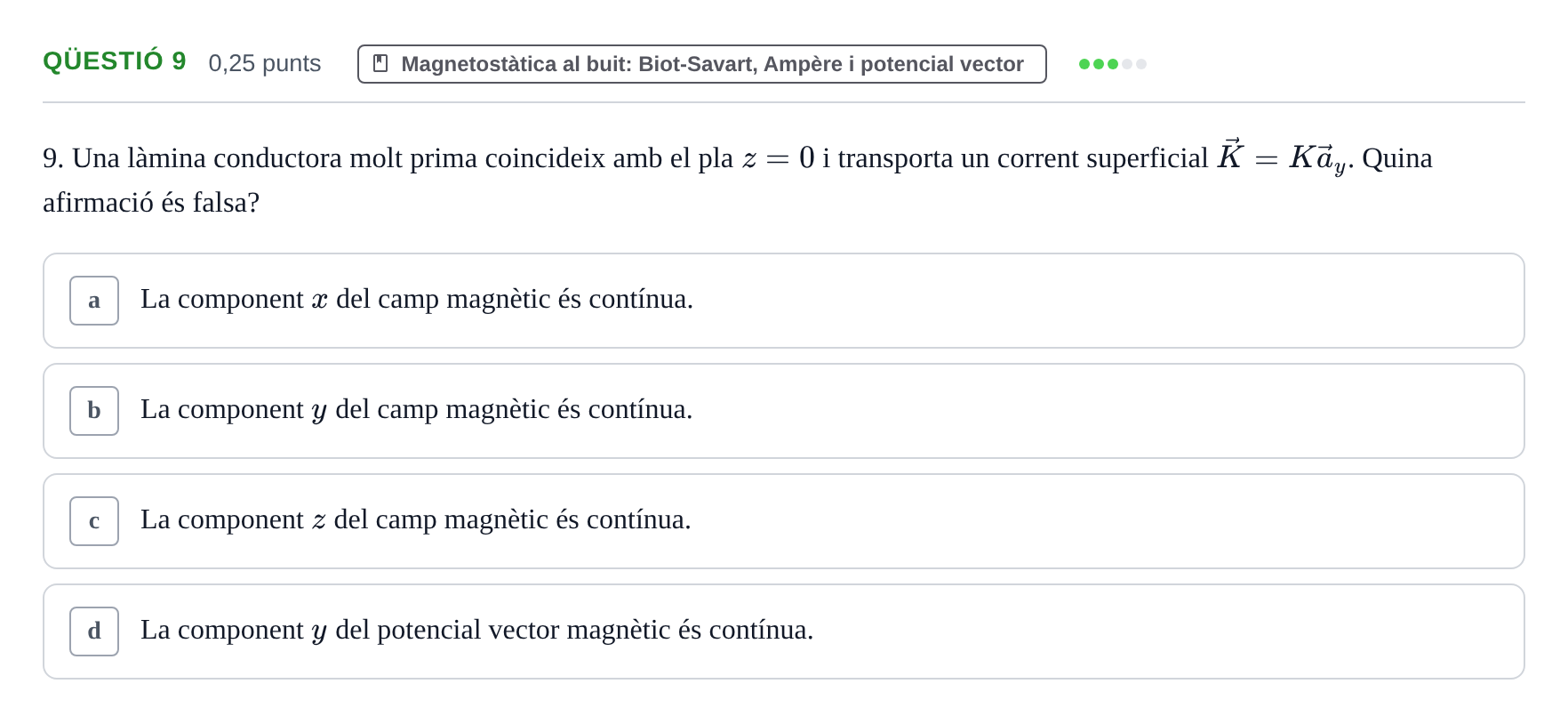 Enunciado: Ejercicio Qüestió 9 · Electromagnetismo UB Juny 2017