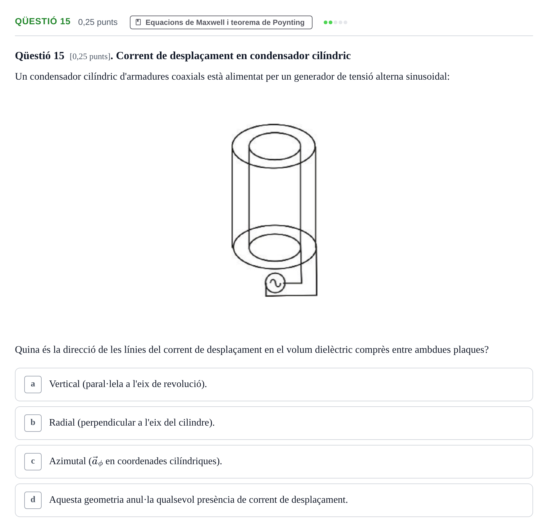 Enunciado: Ejercicio Qüestió 15 · Electromagnetismo UB Setembre 2015
