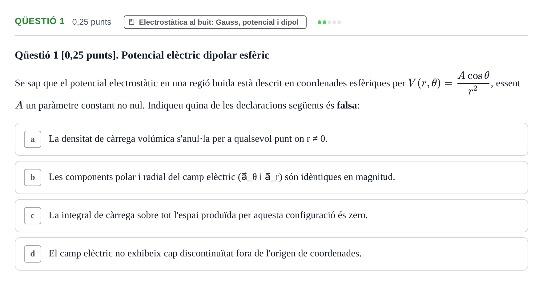 Enunciado: Ejercicio Qüestió 1 · Electromagnetismo UB Setembre 2015
