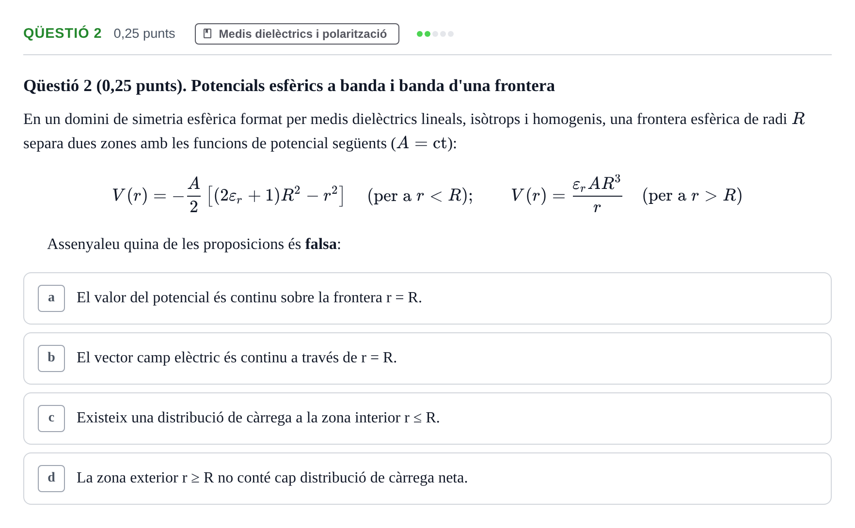 Enunciado: Ejercicio Qüestió 2 · Electromagnetismo UB Setembre 2015