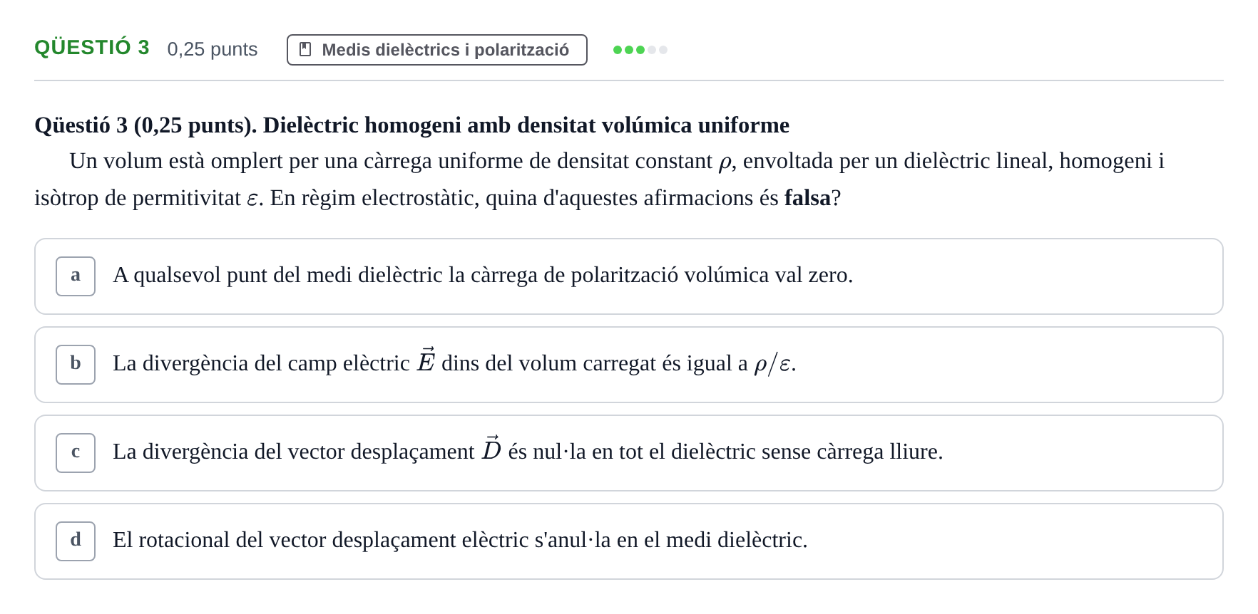 Enunciado: Ejercicio Qüestió 3 · Electromagnetismo UB Setembre 2015