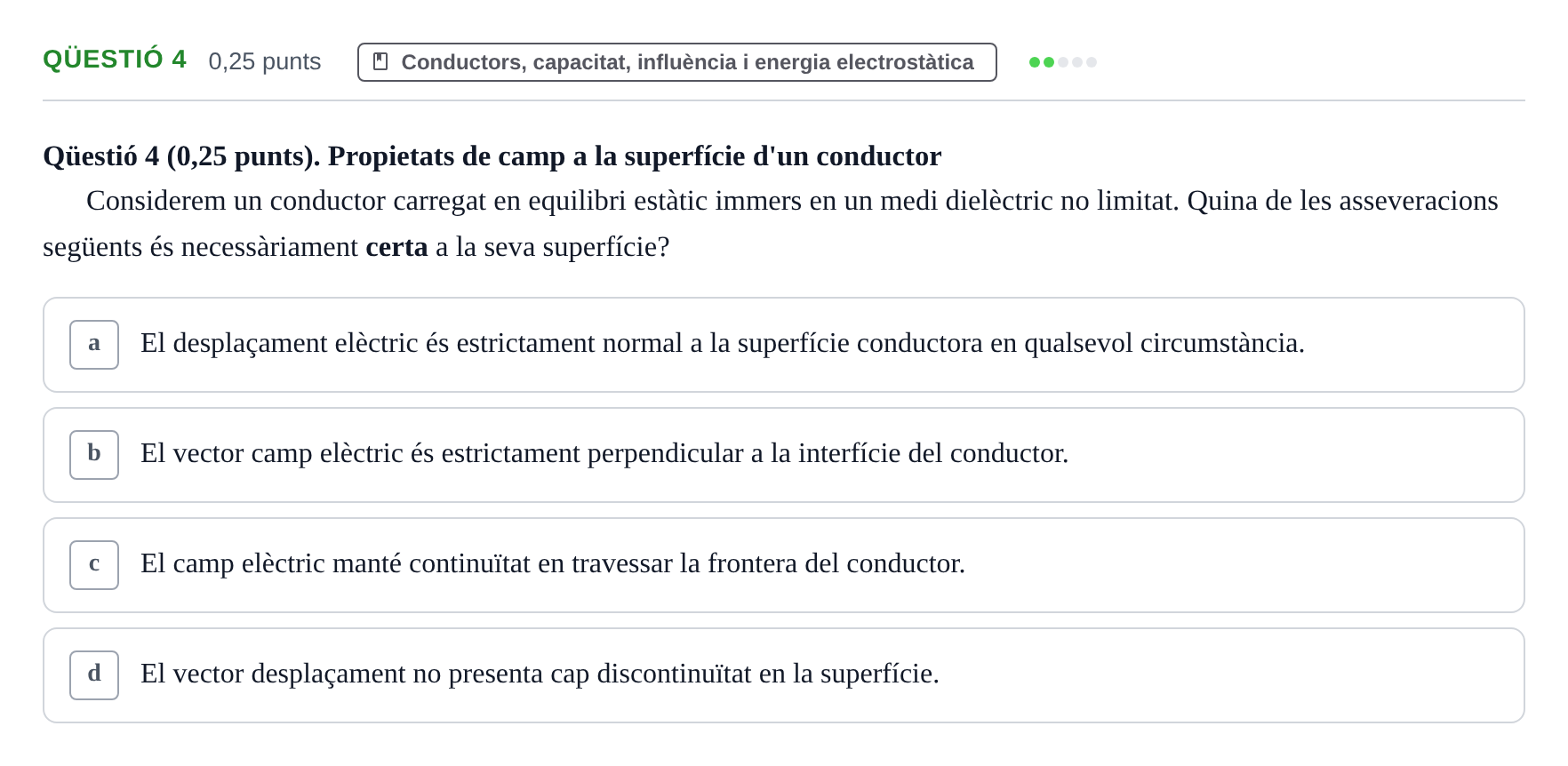 Enunciado: Ejercicio Qüestió 4 · Electromagnetismo UB Setembre 2015
