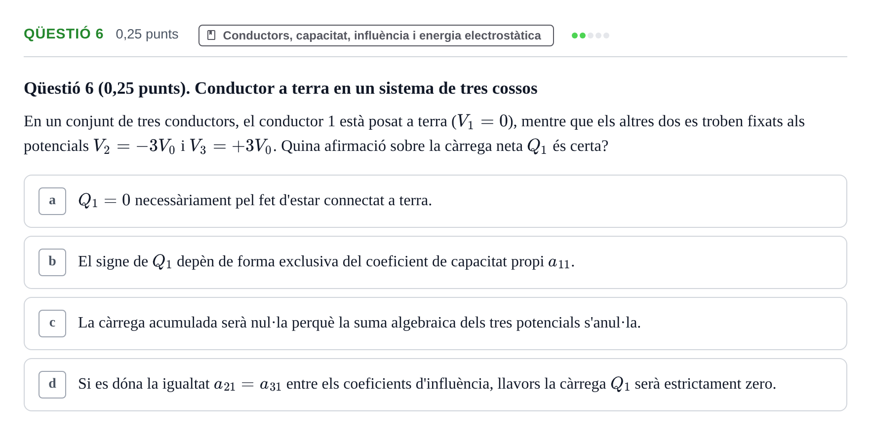 Enunciado: Ejercicio Qüestió 6 · Electromagnetismo UB Setembre 2015