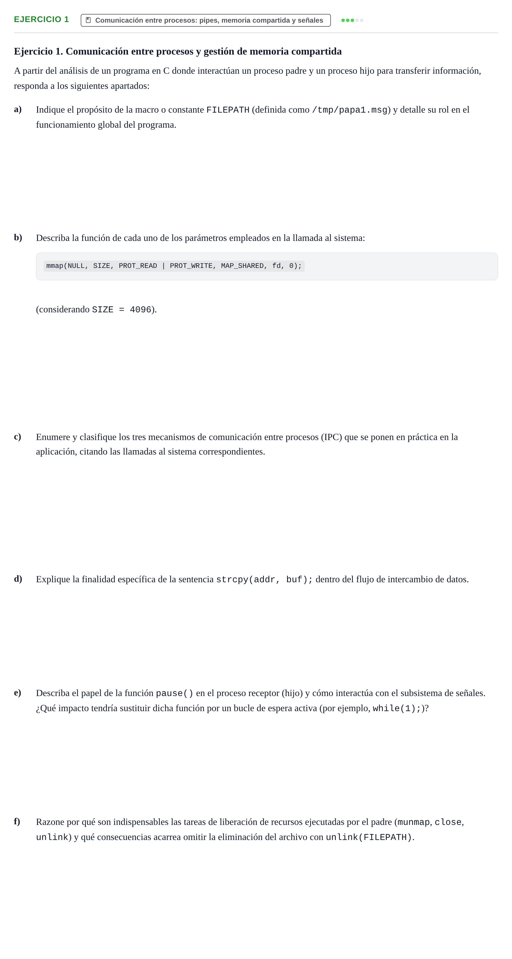 Enunciado: Ejercicio 1 · Sistemes Operatius I UB Examen: Memoria y Concurrencia