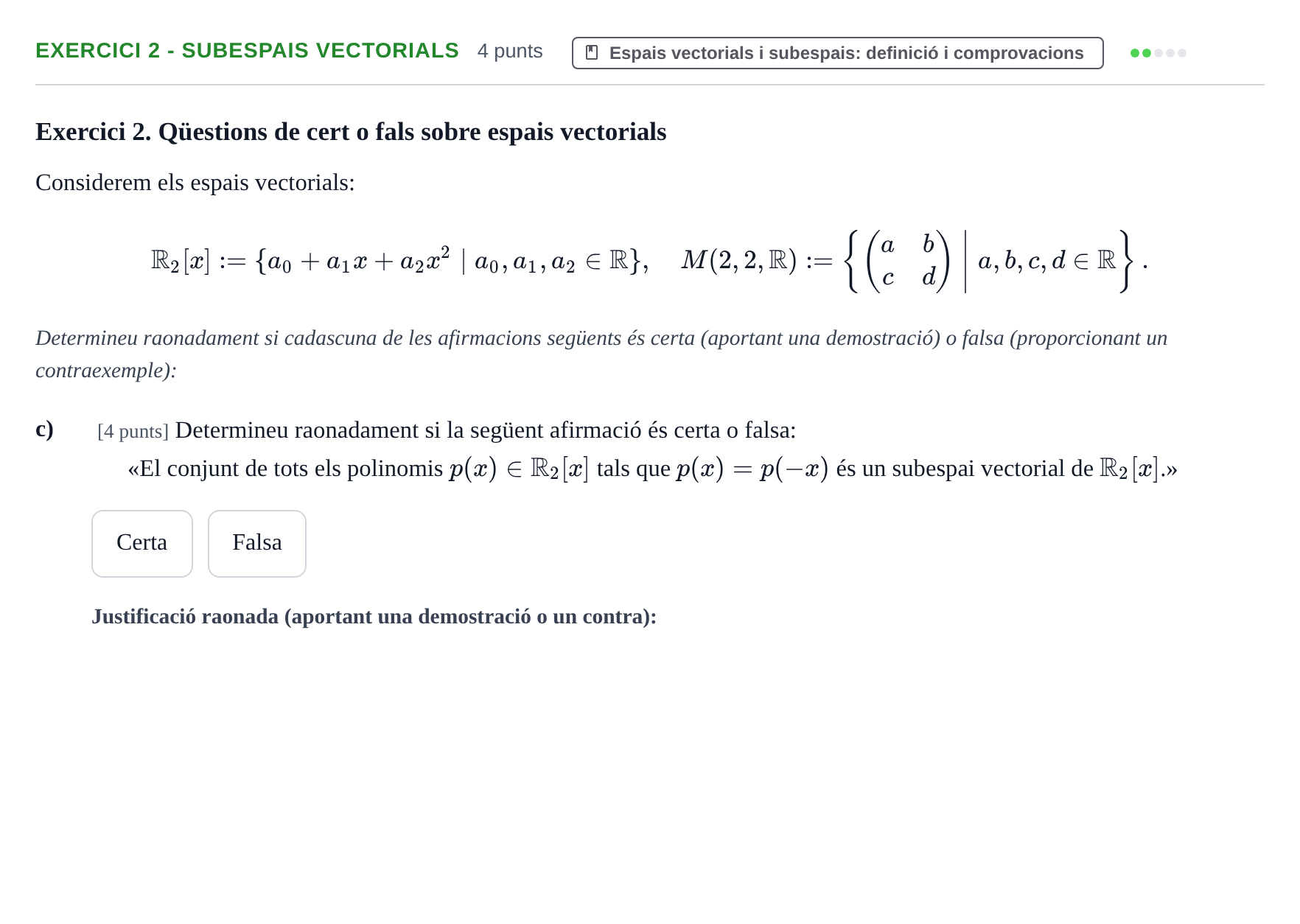 Enunciado: Ejercicio 2 - Subespais vectorials · Matrices y Vectores UB 2025