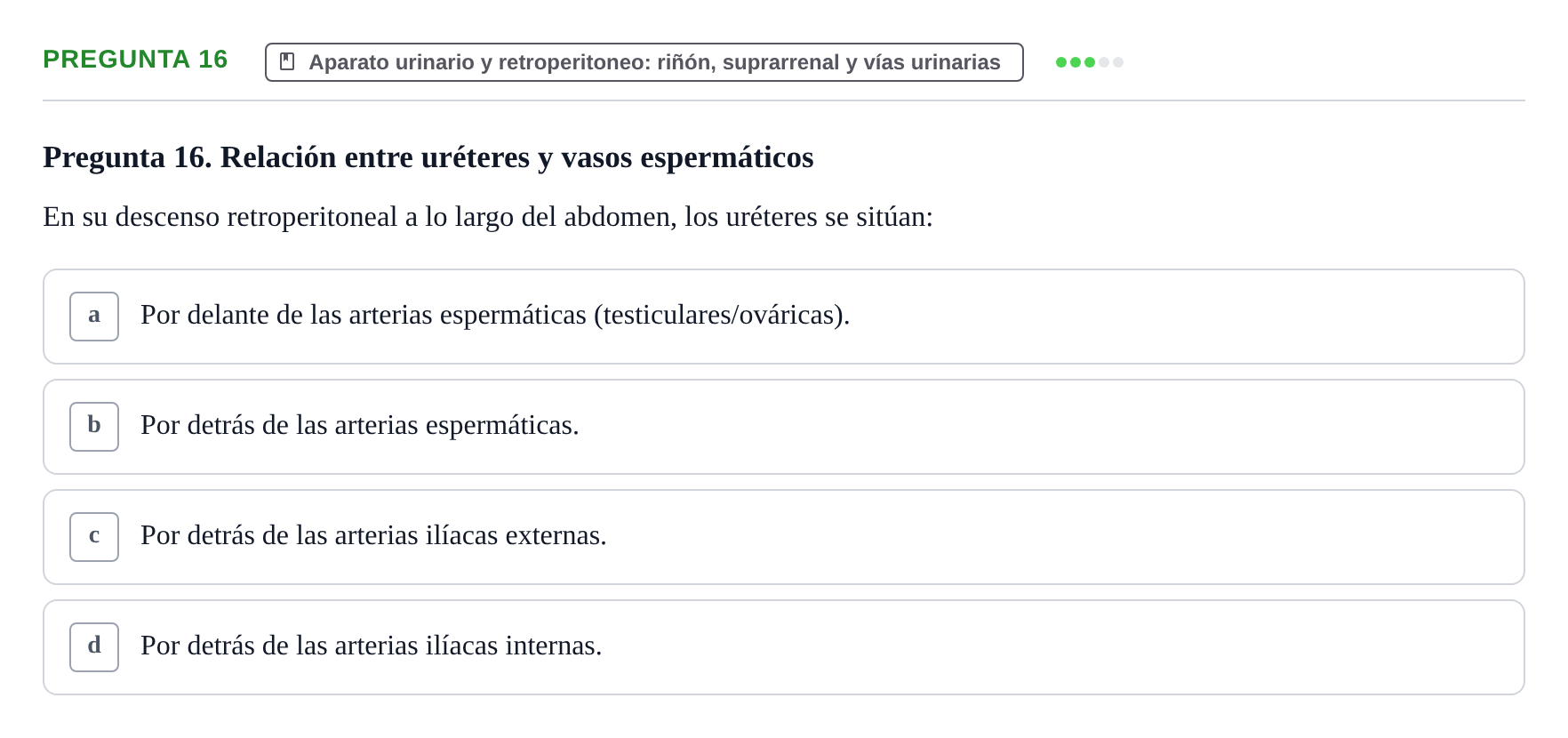 Enunciado: Pregunta 16 · Anatomía y Embriología de Órganos y Sistemas UB Examen de Esplacnología