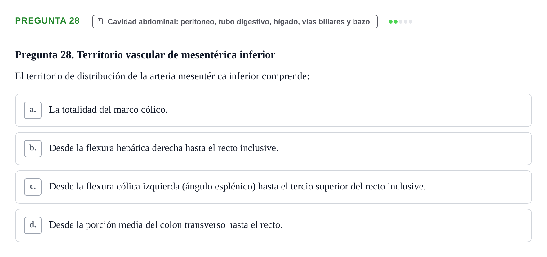 Enunciado: Pregunta 28 · Anatomía y Embriología de Órganos y Sistemas UB Examen de Esplacnología